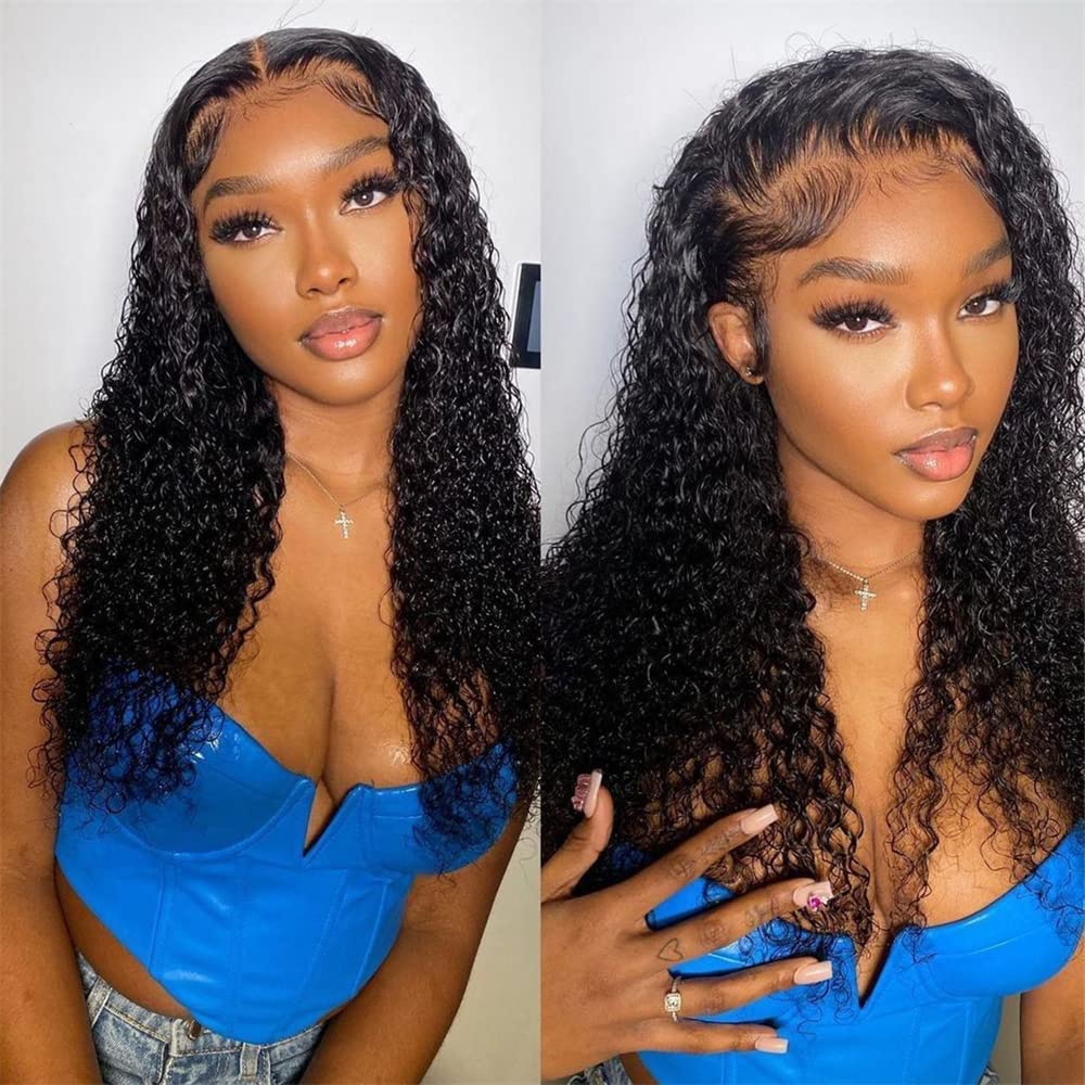 13x4 Deep Wave Lace Front Wig Human Hair - Pre Plucked Glueless Wigs for Black Women with Baby Hair | 20 Inch Curly Lace Front Wigs Natural Color | Perfect for Daily Wear, Parties & Special Occasions