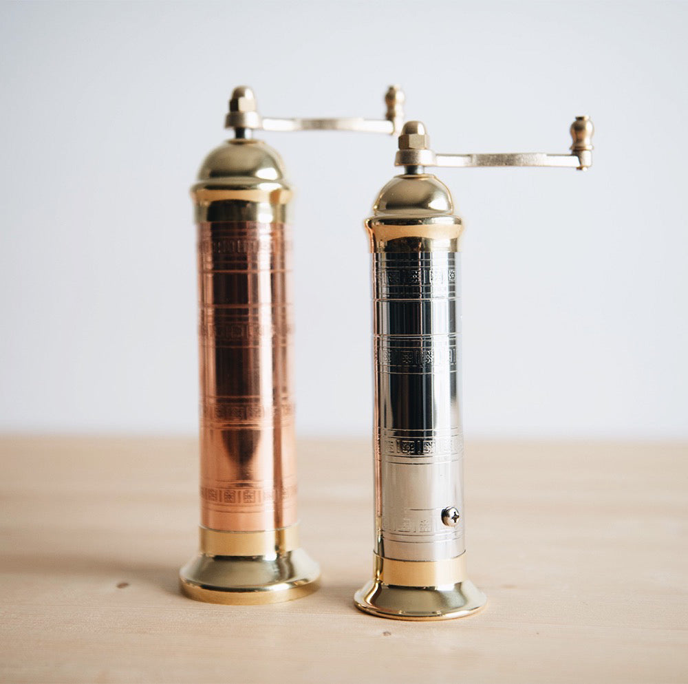 Premium Copper & Brass Salt and Pepper Grinder Set - Adjustable Coarseness for Gourmet Cooking, Dining Table & Kitchen Use