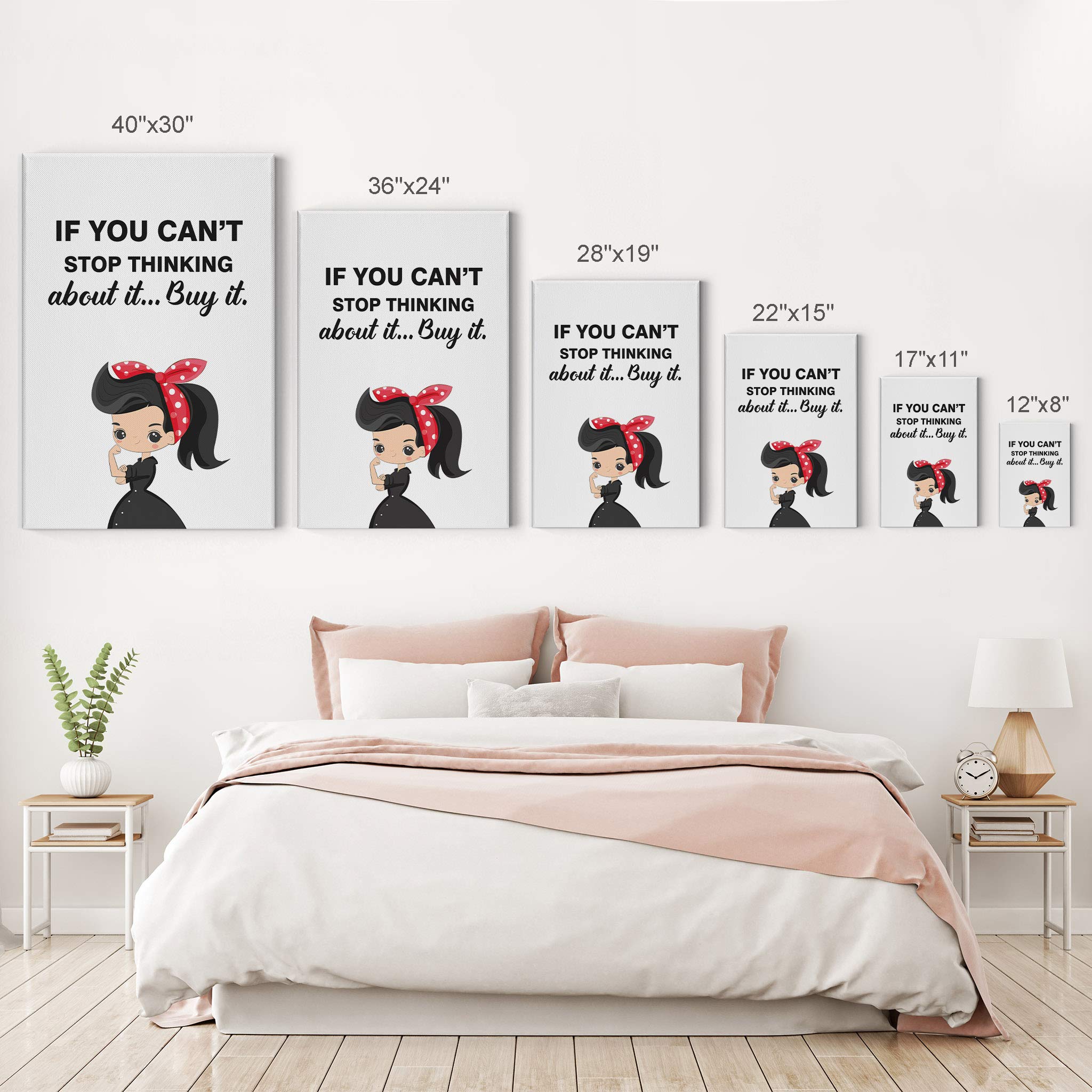 Smile Art Design 'If You Can’t Stop Thinking About It Buy It' Quote - Feminine Glam Fashion Canvas Wall Art Print (40x30 Inches) - Perfect for Office, Bathroom, Girls Room, Dorm, Bedroom & Living Room Decor - Ready to Hang Home Decoration