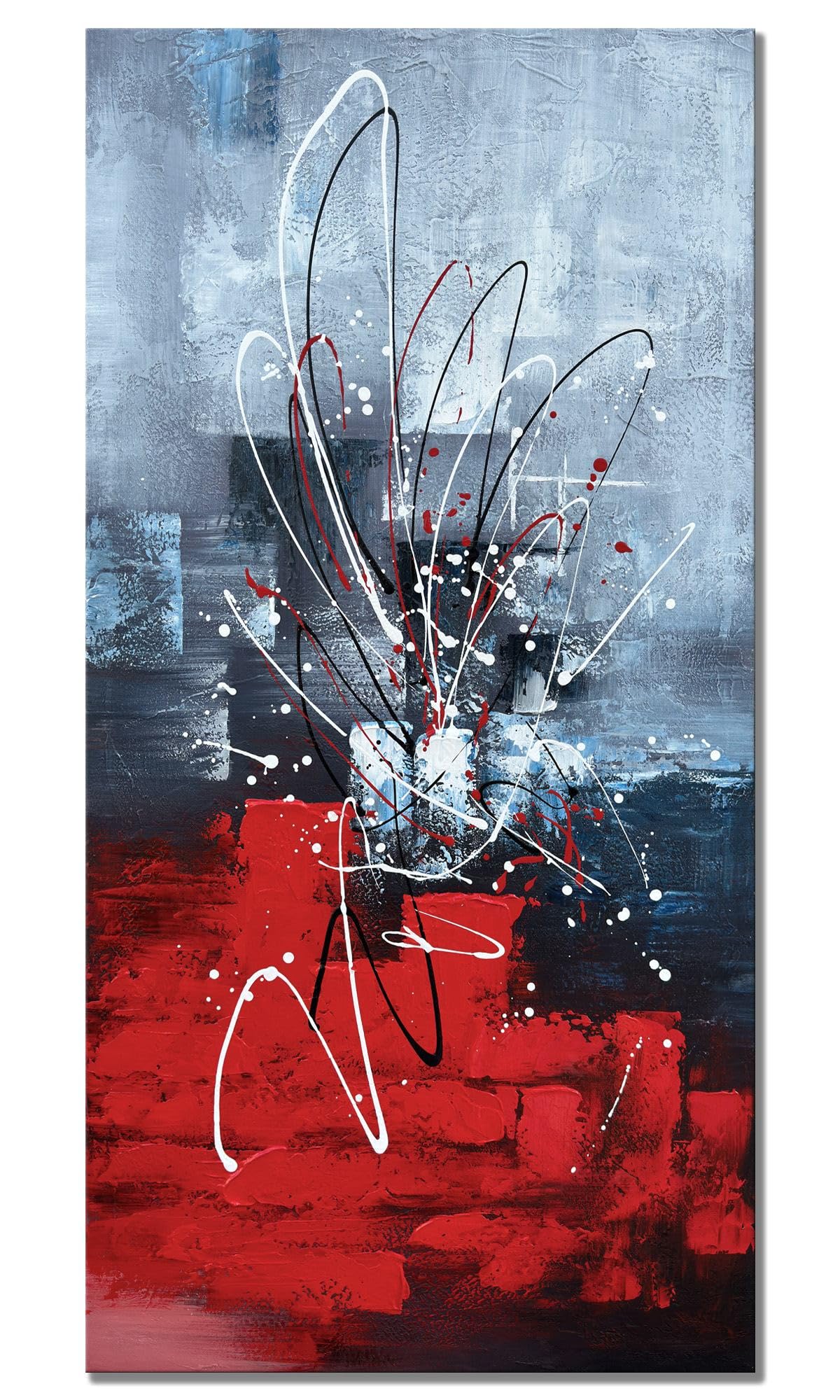 Zoinart Abstract Large Vertical Canvas Wall Art 24x48 Inches - Hand Painted Modern Colorful Oil Painting in Red - Contemporary Home Decor for Living Room, Bedroom, Dining Room & Office - Perfect for Accent Walls and Modern Interior Design