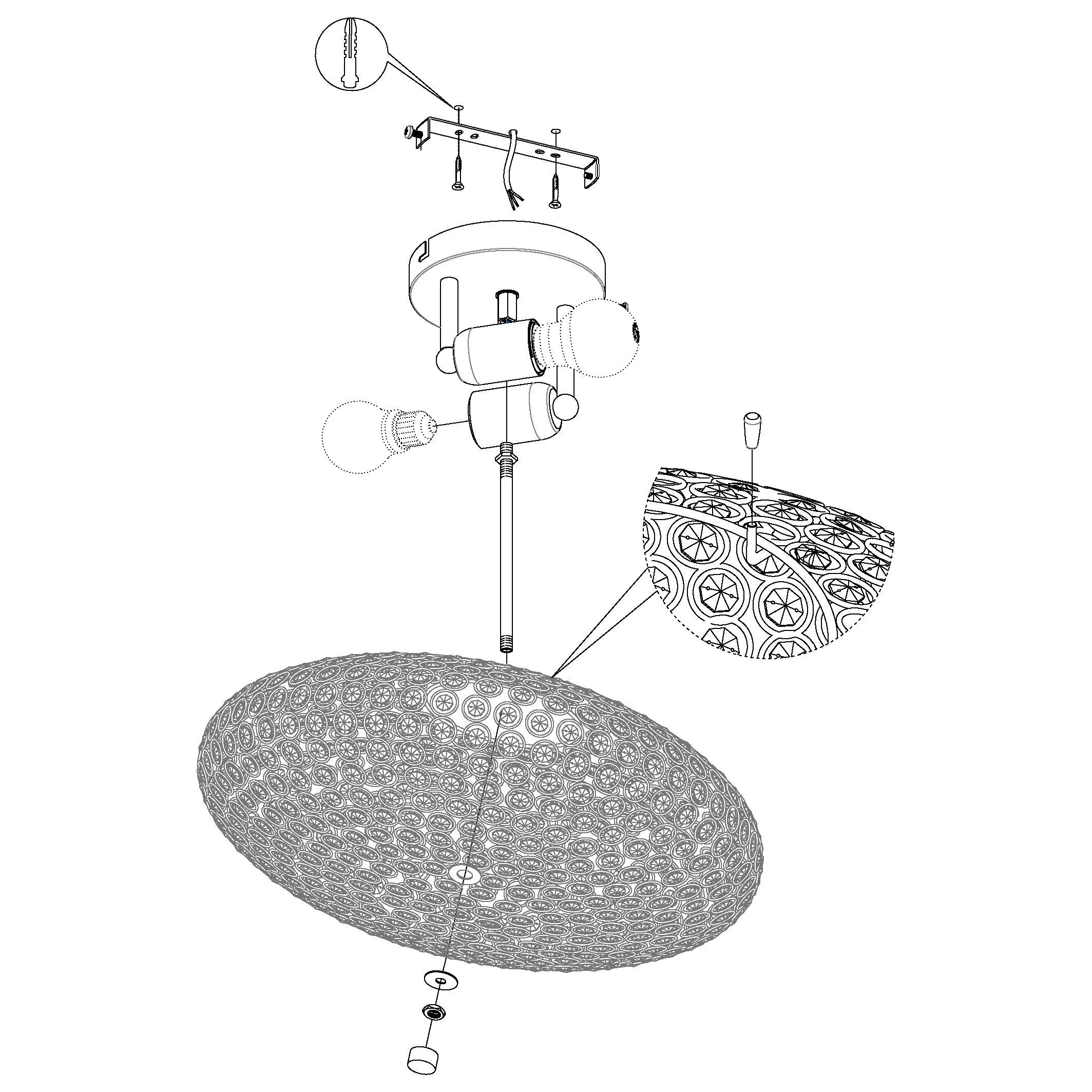 Eglo Clemente 35cm Flush Mount Ceiling Light with Chrome Finish & Clear Glass Crystals - Perfect for Bedroom, Living Room, or Hallway Lighting