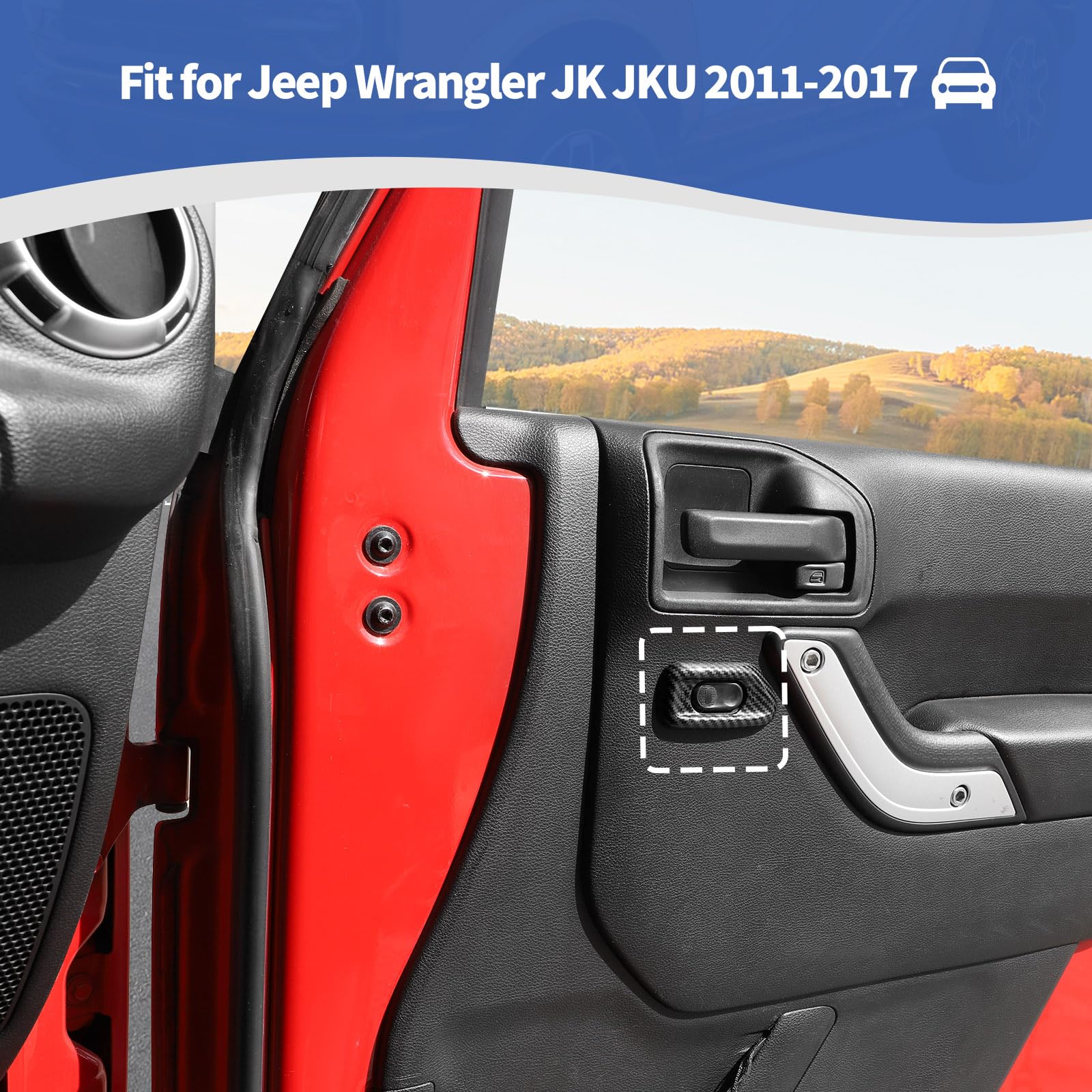 RT-TCZ Carbon Fiber Door Lock Switch Cover Trim for Jeep Wrangler JK & JKU (2011-2017) - Black ABS Interior Accessories (2-Piece Set) - Upgrade Your Jeep's Interior Style & Protection