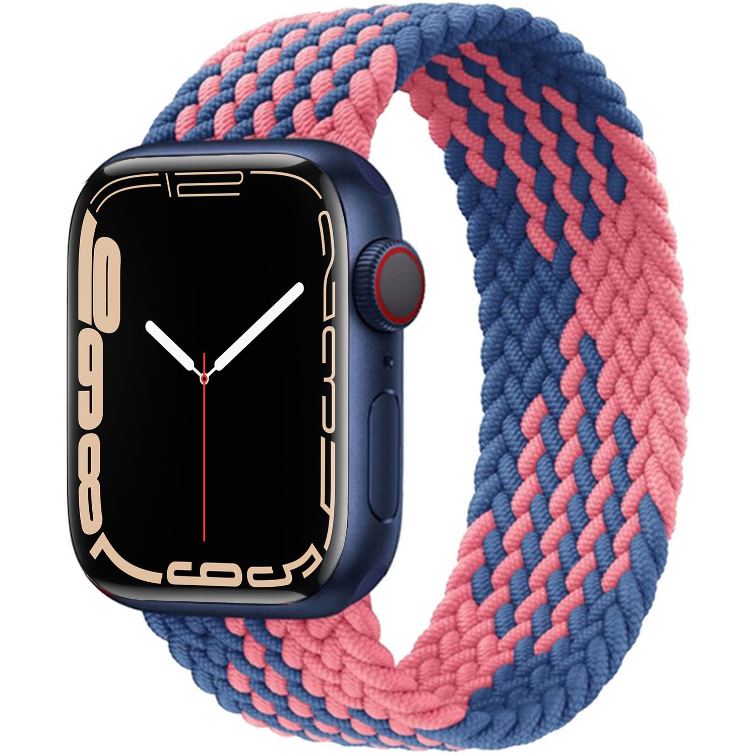 GBPOOT Braided Solo Loop Apple Watch Band - Soft Stretchy Sport Wristband for iWatch Series 1/2/3/4/5/6/7/8/SE - Compatible with 38mm 40mm 41mm 42mm 44mm 45mm 49mm - No Buckles/Clasps - Blue & Pink (42/44/45/49mm) - Perfect for Running, Workouts & Everyday Wear