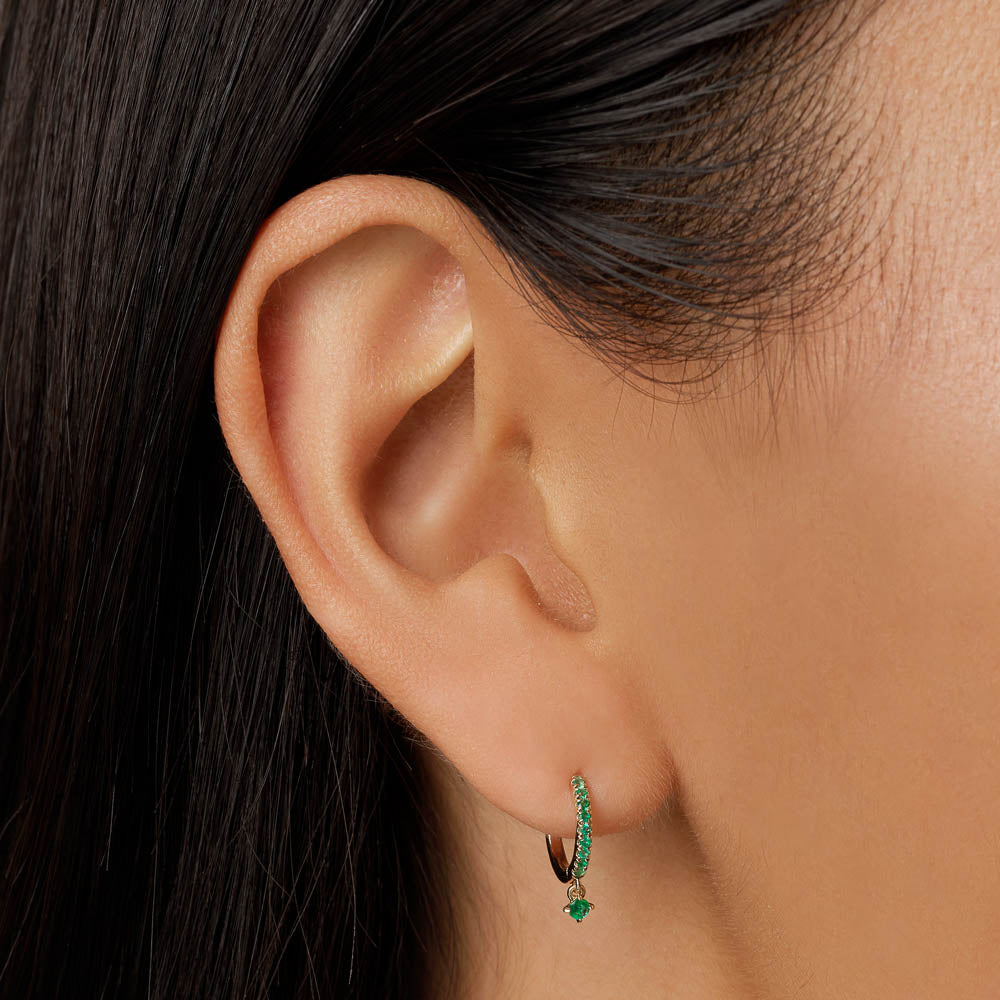 10K Gold Emerald Drop Single Huggie Earrings – Dainty & Elegant Jewelry for Everyday Wear, Parties & Special Occasions