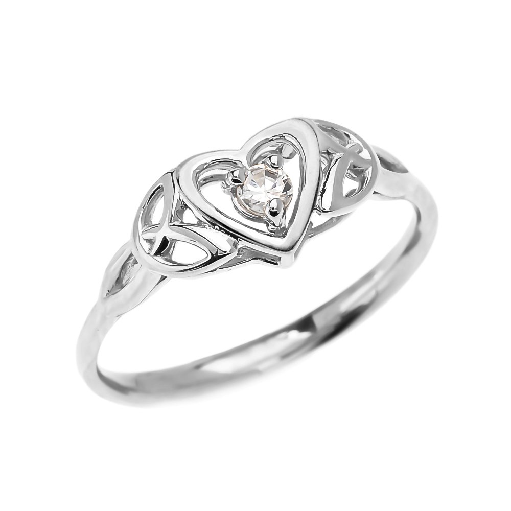 10k White Gold Trinity Knot Heart Solitaire White Topaz Engagement Ring for Women - Elegant Promise & Proposal Jewelry Gift for Anniversary, Valentine's Day & Special Occasions
