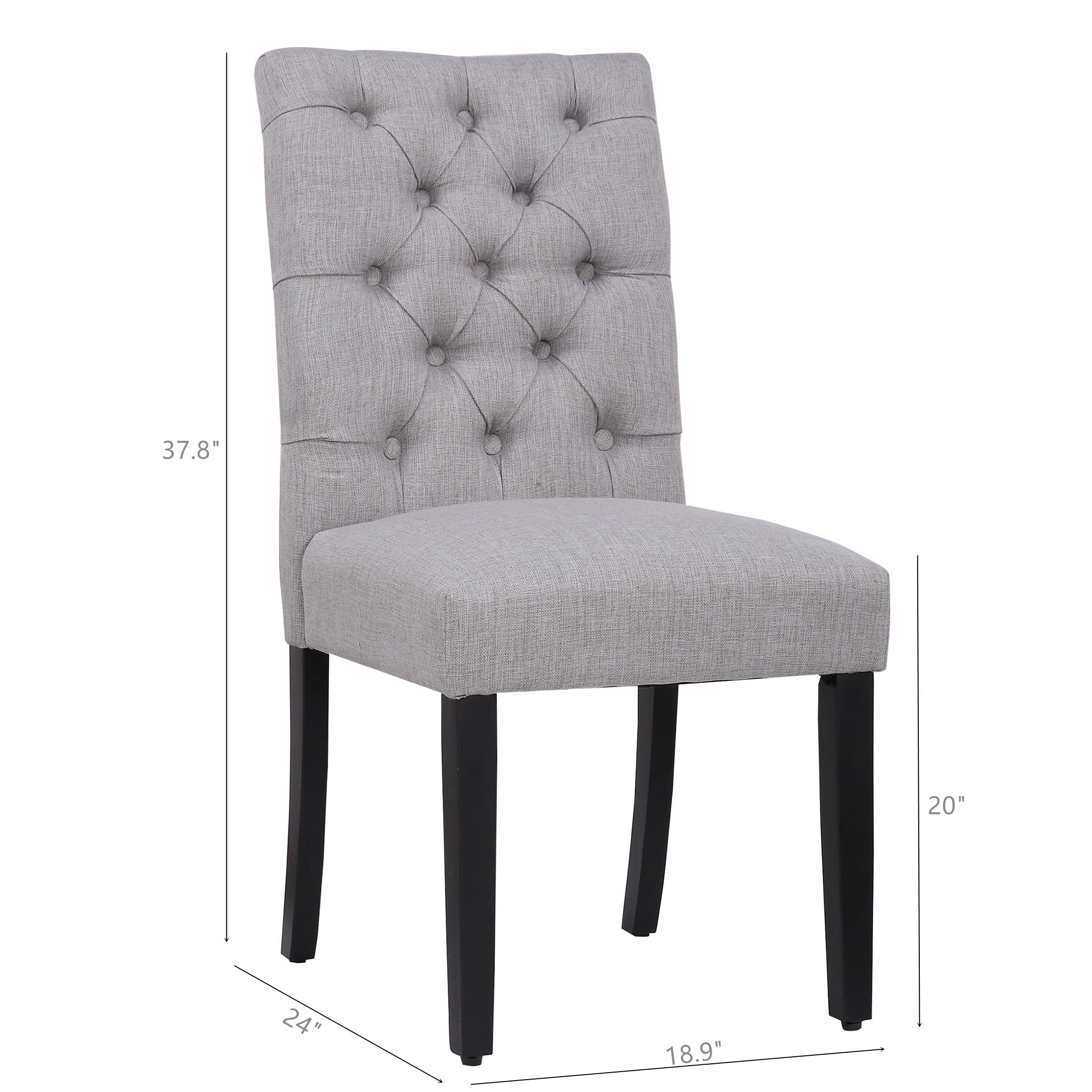 WestinTrends Hayes Tufted Dining Room Chairs Set of 2 - Linen Upholstered Kitchen Chairs with Solid Wood Legs in Gray - Perfect for Dining Room, Kitchen, Breakfast Nook & Home Decor