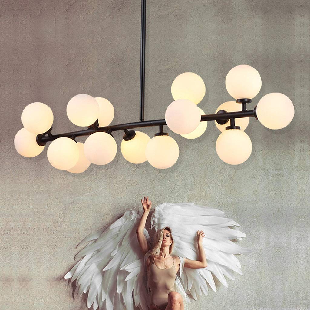 16-Head LED Chandelier - Modern Glass Sphere Molecular Ceiling Light for Restaurants & Homes | Black G4 AA+ Lighting Fixture | Elegant Dining Room & Lounge Decor