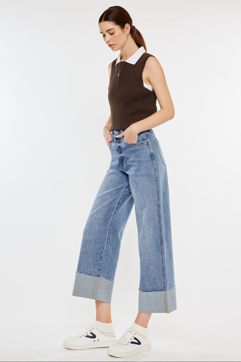 Alfie 90's Vintage High Waisted Cropped Wide Leg Jeans for Women - Retro Denim Pants for Casual Outfits & Streetwear Fashion