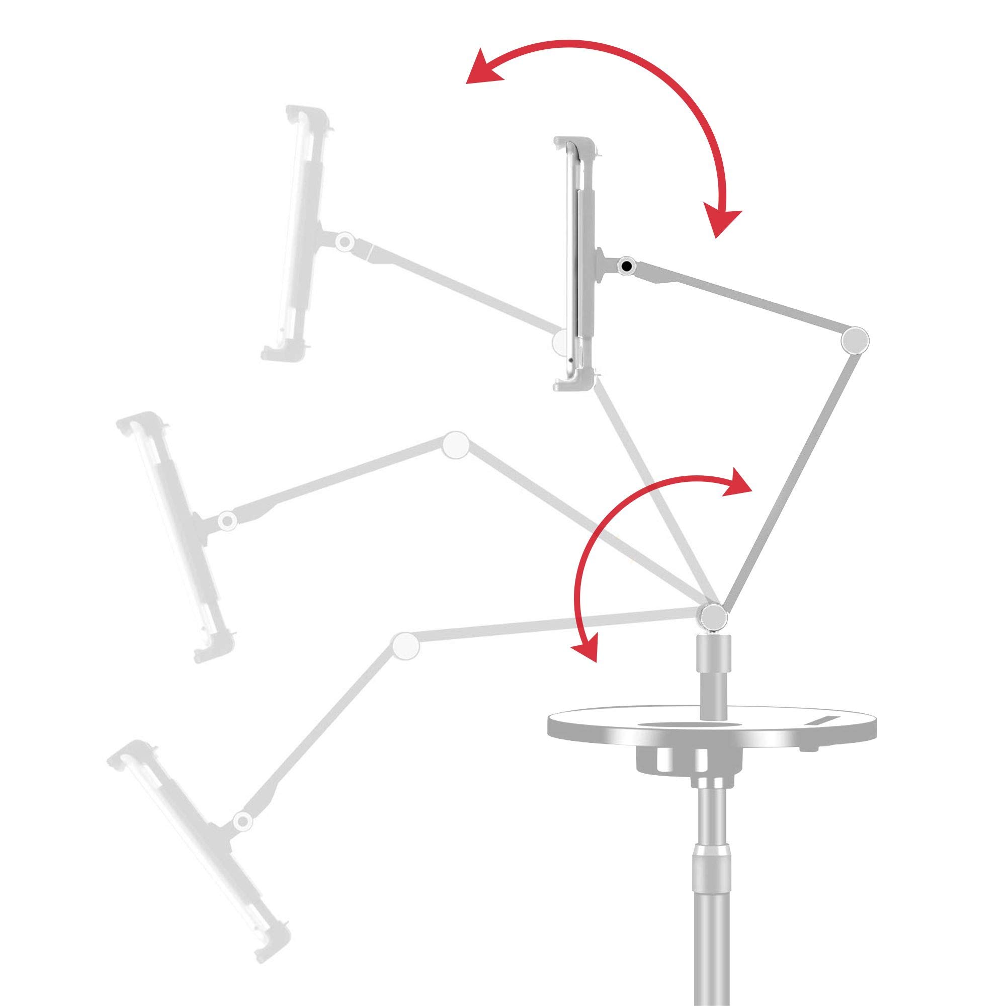 Adjustable Metal Tablet & Phone Stand Holder - Compatible with iPad Pro, iPad Air, iPad Mini, iPhone - Perfect for Office, Bed, Zoom, Netflix - Built-in Cup & Phone Tray (Silver) - Ideal for Home Office, Watching Movies, Video Calls & Hands-Free Viewing