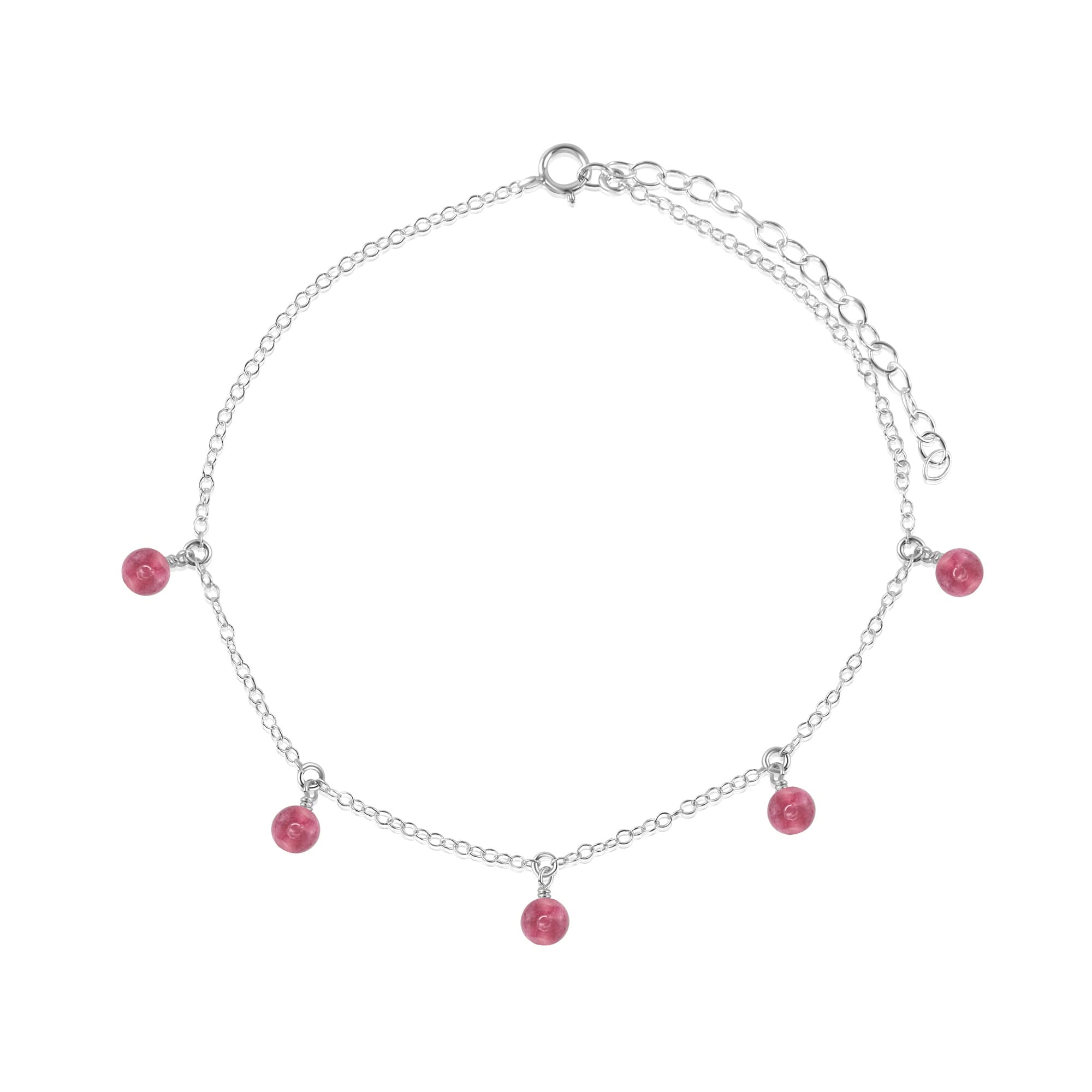 Luna Tide Pink Tourmaline Bead Drop Anklet in Sterling Silver - Elegant Ankle Bracelet for Women, Handmade Jewelry Gift for Her | Perfect for Beach Weddings, Summer Outfits & Boho Fashion