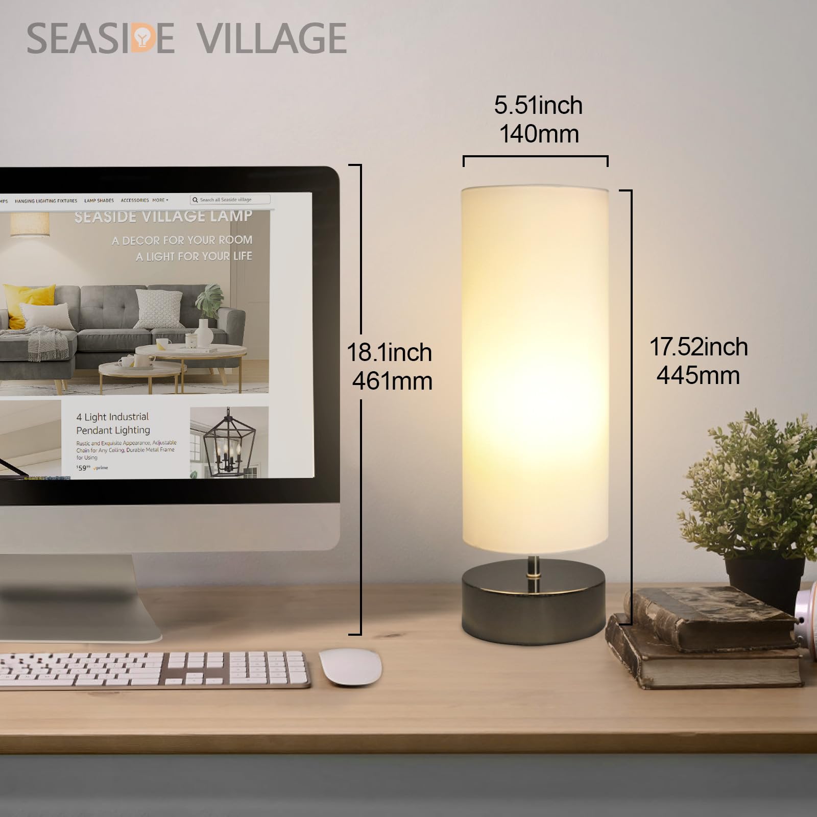 Modern Touch Control Table Lamp - Dimmable LED Bedside & Desk Lamp with Cylinder Shade, Night Light for Bedroom, Living Room, Kitchen | Perfect for Reading, Working & Relaxing