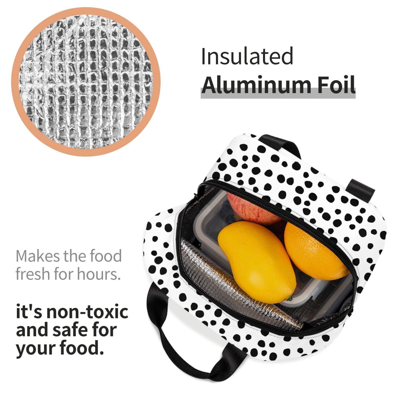 Polka Dot Insulated Lunch Box for Women, Men, Kids - Reusable & Washable Thermal Lunch Bag for School, Office, Picnics & Outdoor Activities