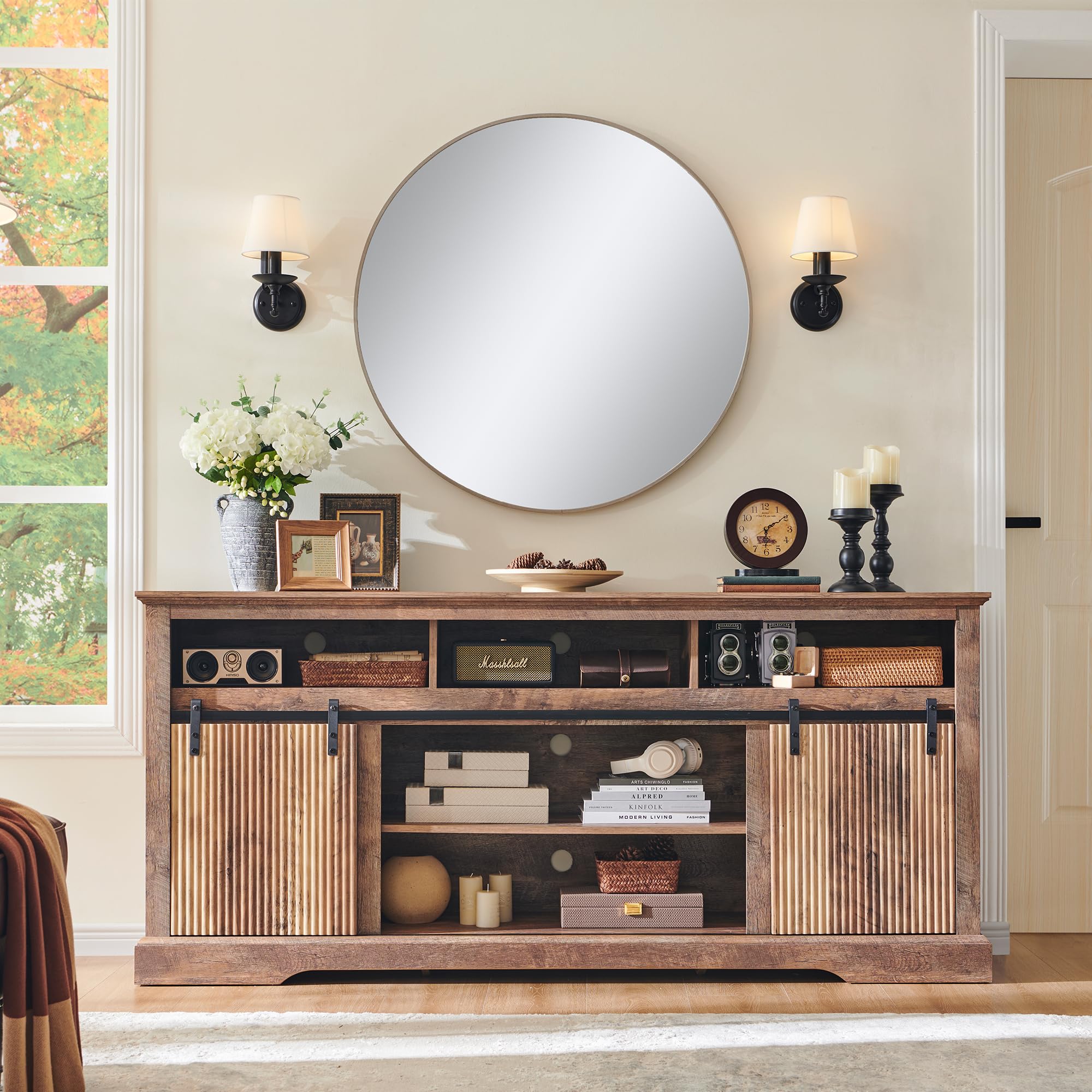 Modern Fluted TV Stand for 80 Inch TVs - 32