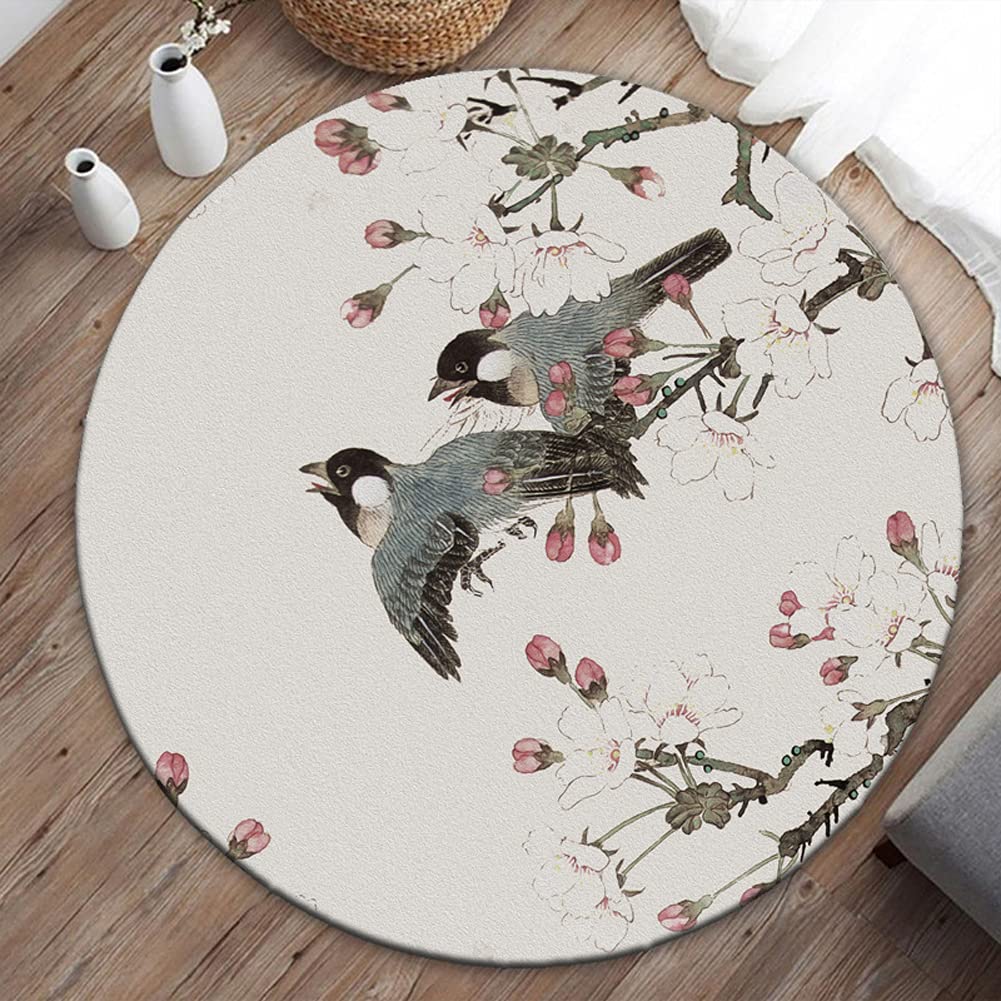 Decorative Round Rug with Pattern - Non-Slip Office Chair Mat Protector for Hardwood & Tile Floors, Soft Carpet Chair Mat for Study & Living Room | Multi-Purpose Floor Protector for Home & Office Use