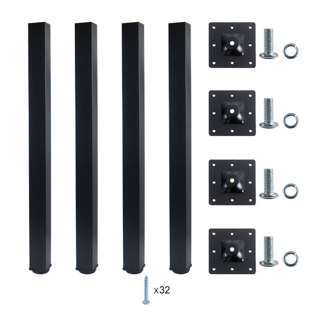 QLLY 30 Inch Adjustable Metal Table Legs - Square Office Furniture Legs Set of 4 (Black) - Perfect for Modern Desks, Dining Tables & Workstations