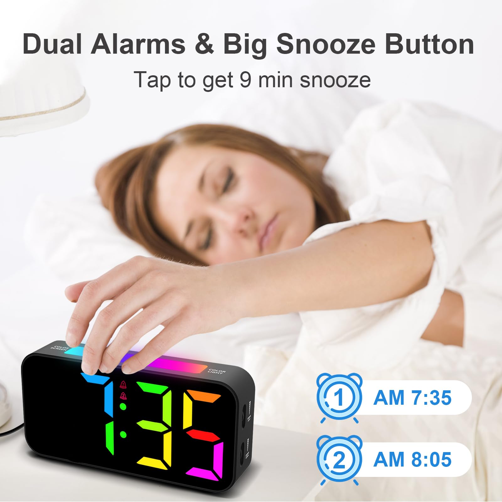 Best Loud Alarm Clock for Heavy Sleepers - Digital Bedside Clock with Large Display, Dual Alarm, Snooze & Dimmable Night Light - Perfect for Kids, Teens, Boys & Girls - Ideal for Bedrooms, Dorms & Home Offices