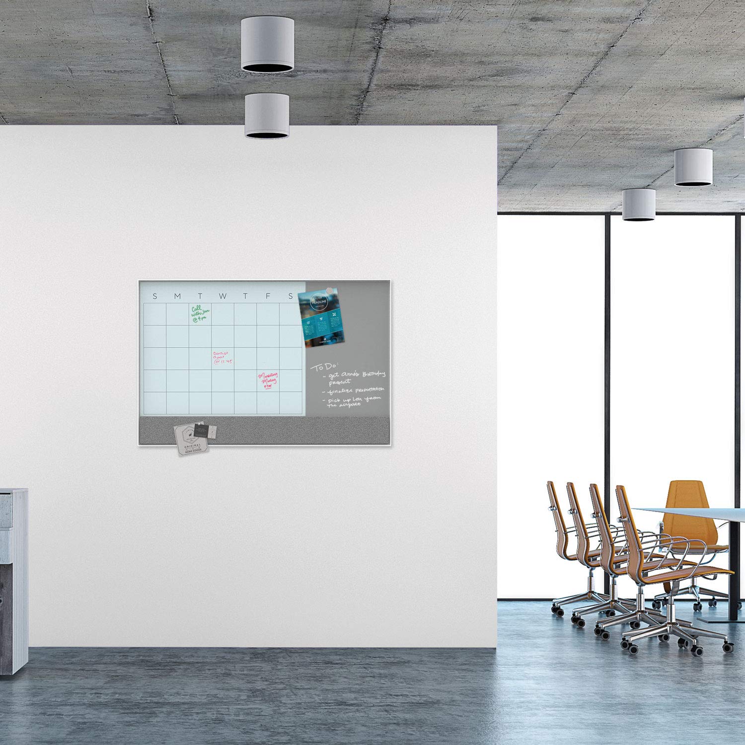 U Brands 3-in-1 Magnetic Glass Dry Erase Monthly Calendar Board - 48