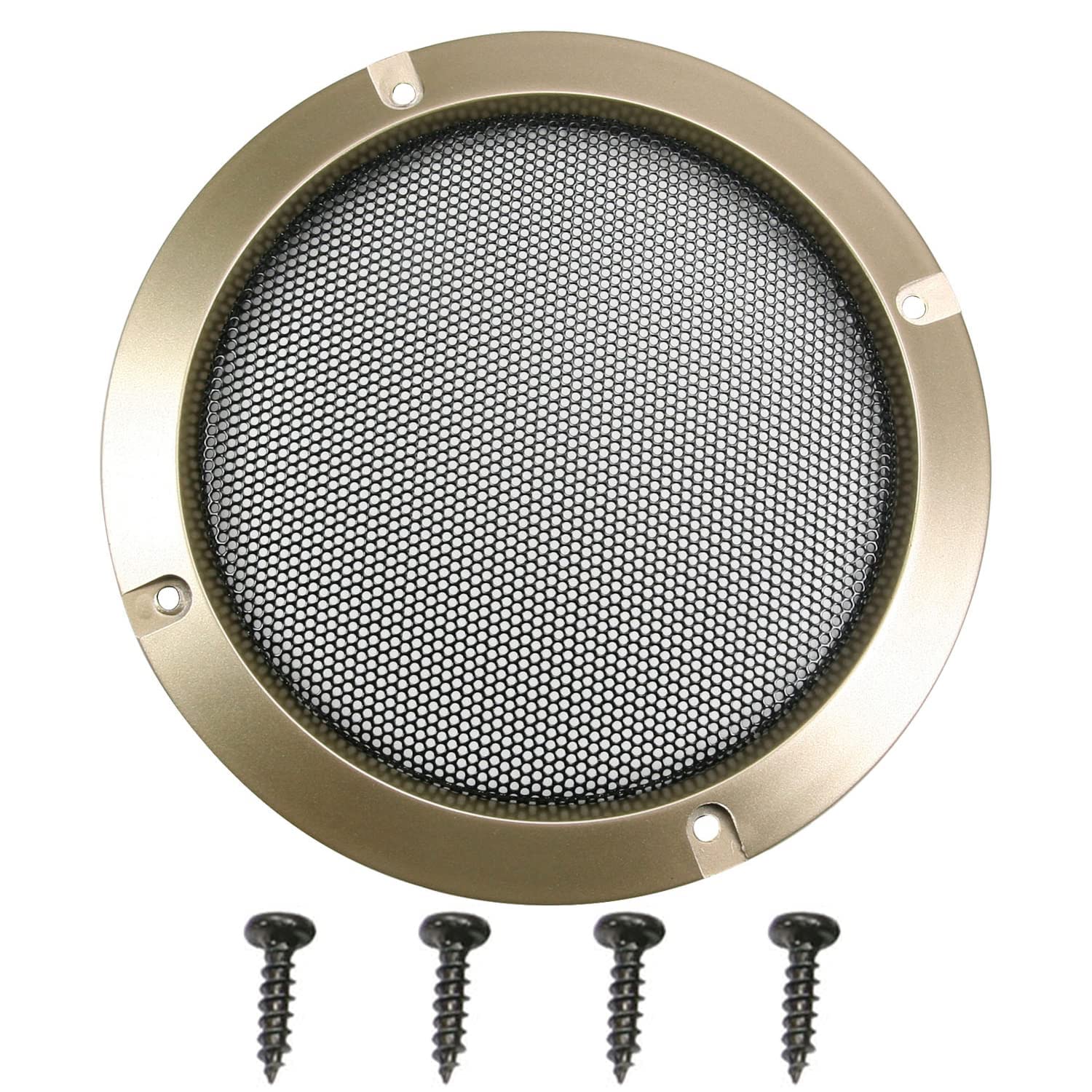 Fielect 2Pcs 6-Inch Speaker Grill Mesh Cover - Gold Subwoofer Guard Protector for Home Audio, Car Stereo & DJ Equipment - Decorative Circle Metal Grille for Enhanced Sound Protection
