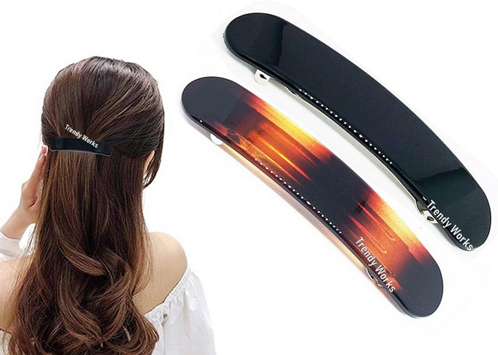 Trendy French Back Clips Hair Barrettes - 2 Pack Ponytail Hair Clips for Women & Girls (Black, Brown) | Hair Accessories for Work, School & Everyday Style