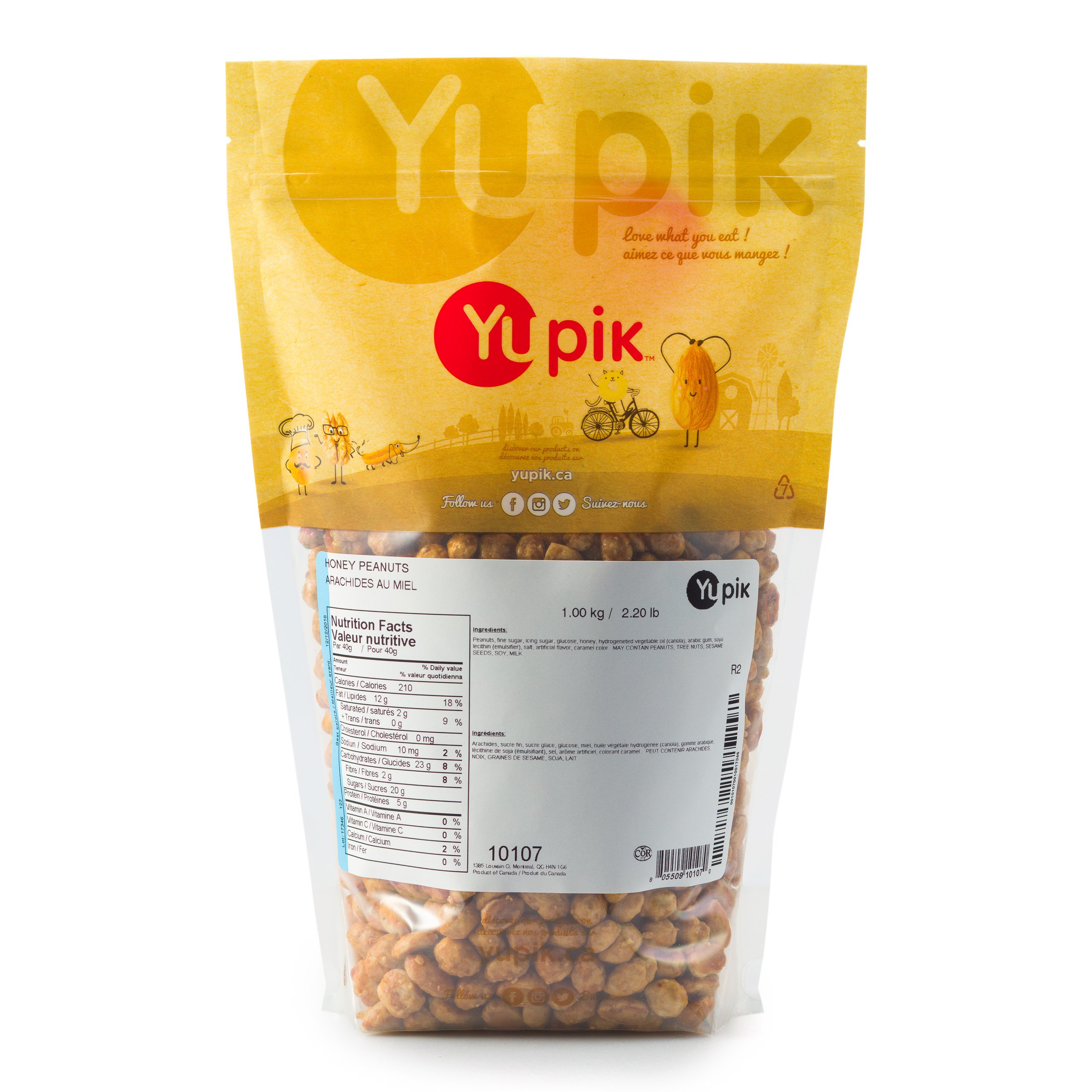 Yupik Honey Peanuts 1kg - Kosher Crunchy Sweet Snacks for Parties & Game Nights