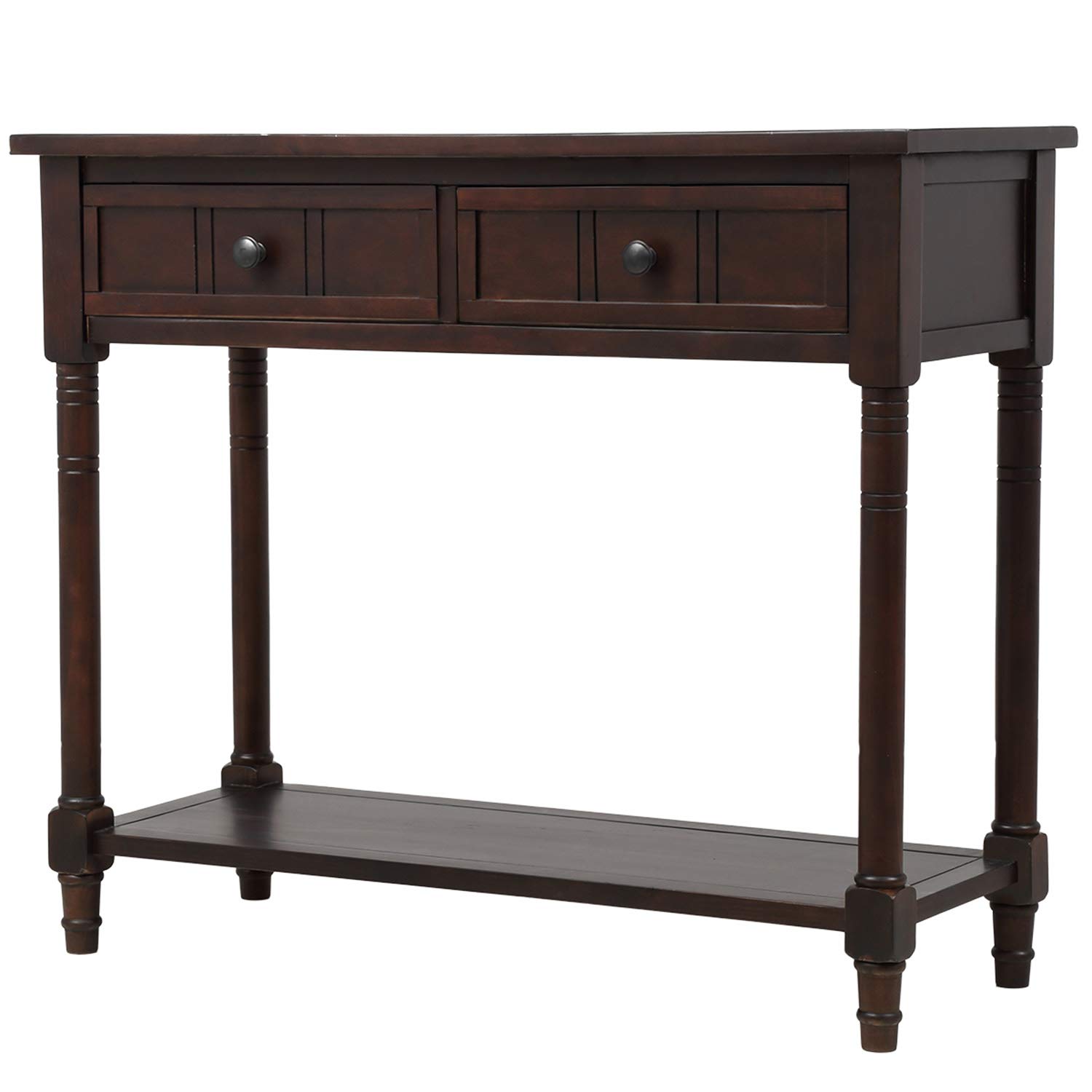 Antique Style Wooden Sofa Table with 2 Drawers & Bottom Shelf - Dark Espresso Console Table for Living Room, Entryway & Hallway | P PURLOVE Home Decor Furniture