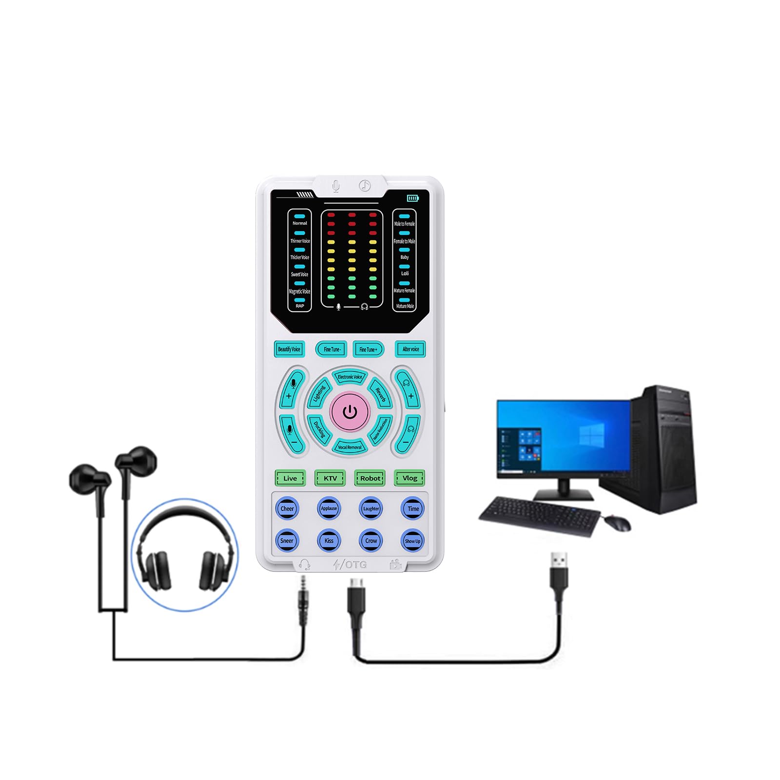 Portable Voice Changer Sound Card Kit with Headphones & Converters - 16 Sound Effects for Gaming, Calls, Live Streaming - Compatible with Phone, PC, Xbox, PS5 - Perfect for Content Creators & Online Gamers