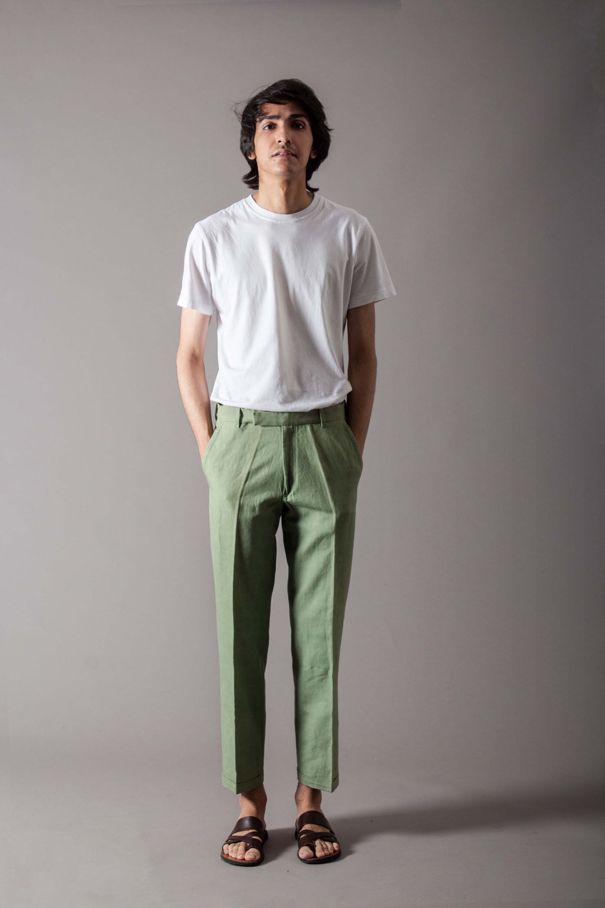 Raahi Women's Cotton Linen Trousers - Sage Green Casual Pants for Travel, Work & Everyday Wear