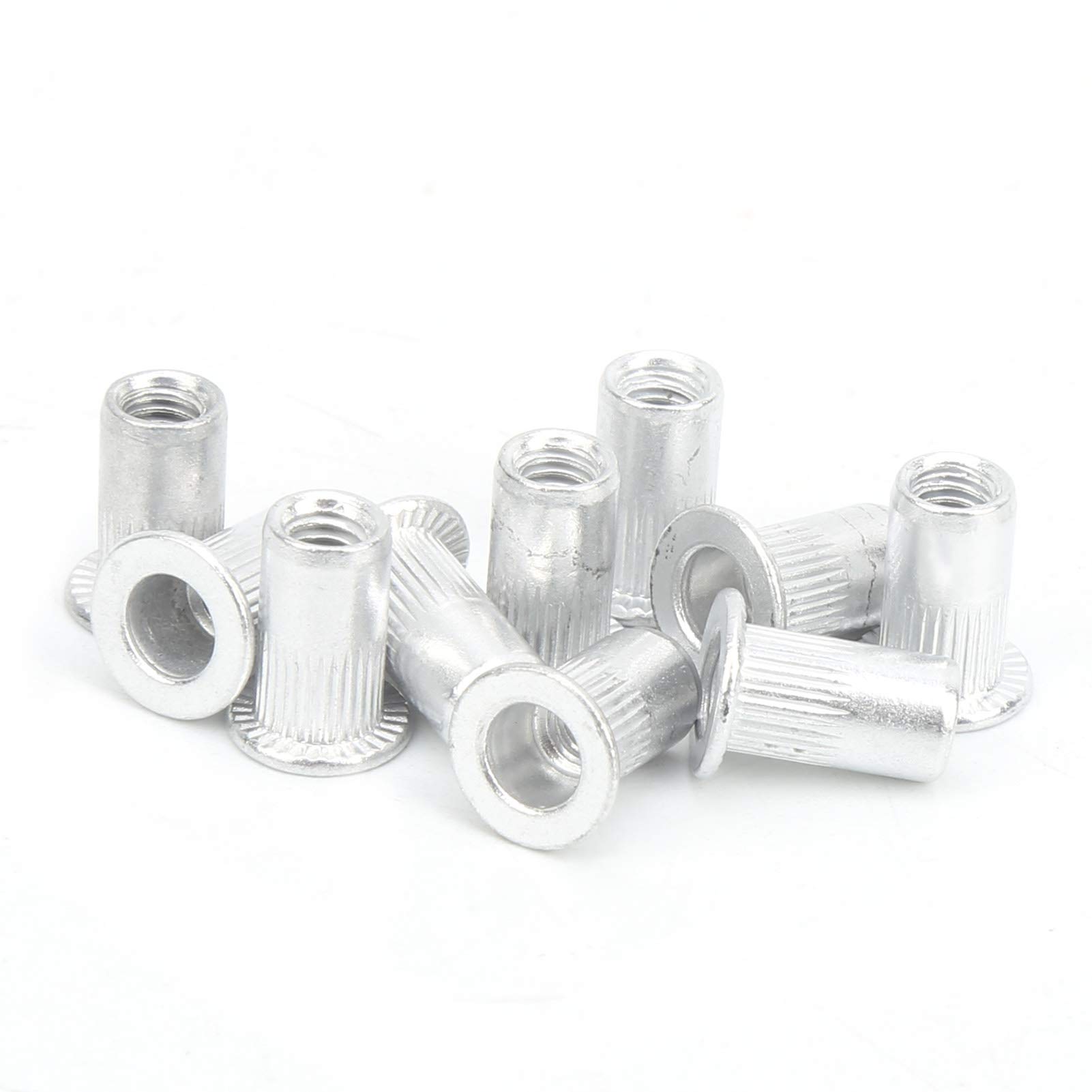 100Pcs M4 Flat Head Rivet Nut Kit - Aluminum Knurled Body Pull Riveting Nuts for Metalworking, DIY Projects, and Automotive Repairs - WJ-30045 Hardware Accessories