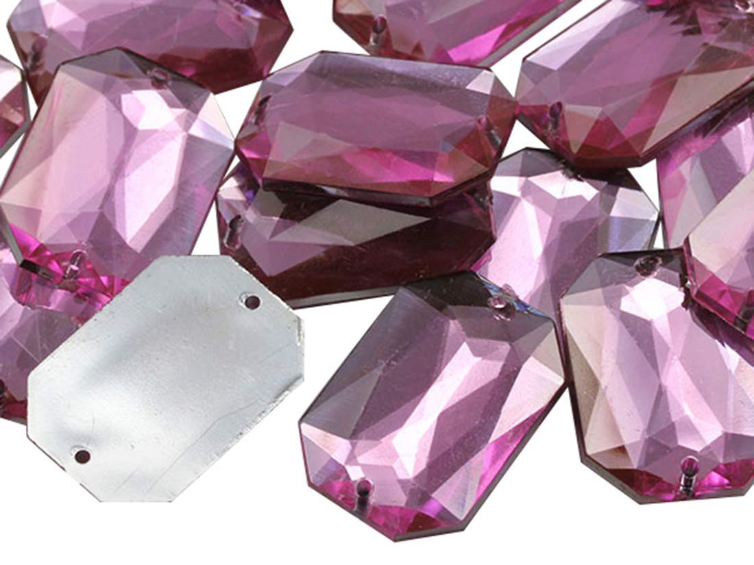 Allstarco 50pcs 18x13mm Pink CH13 Flat Back Octagon Sew On Beads - Plastic Acrylic Rhinestones with Holes for DIY Crafts, Sewing, Clothing Embellishments & Cosplay Costume Accessories - Perfect for Jewelry Making, Fashion Design and Halloween Costumes