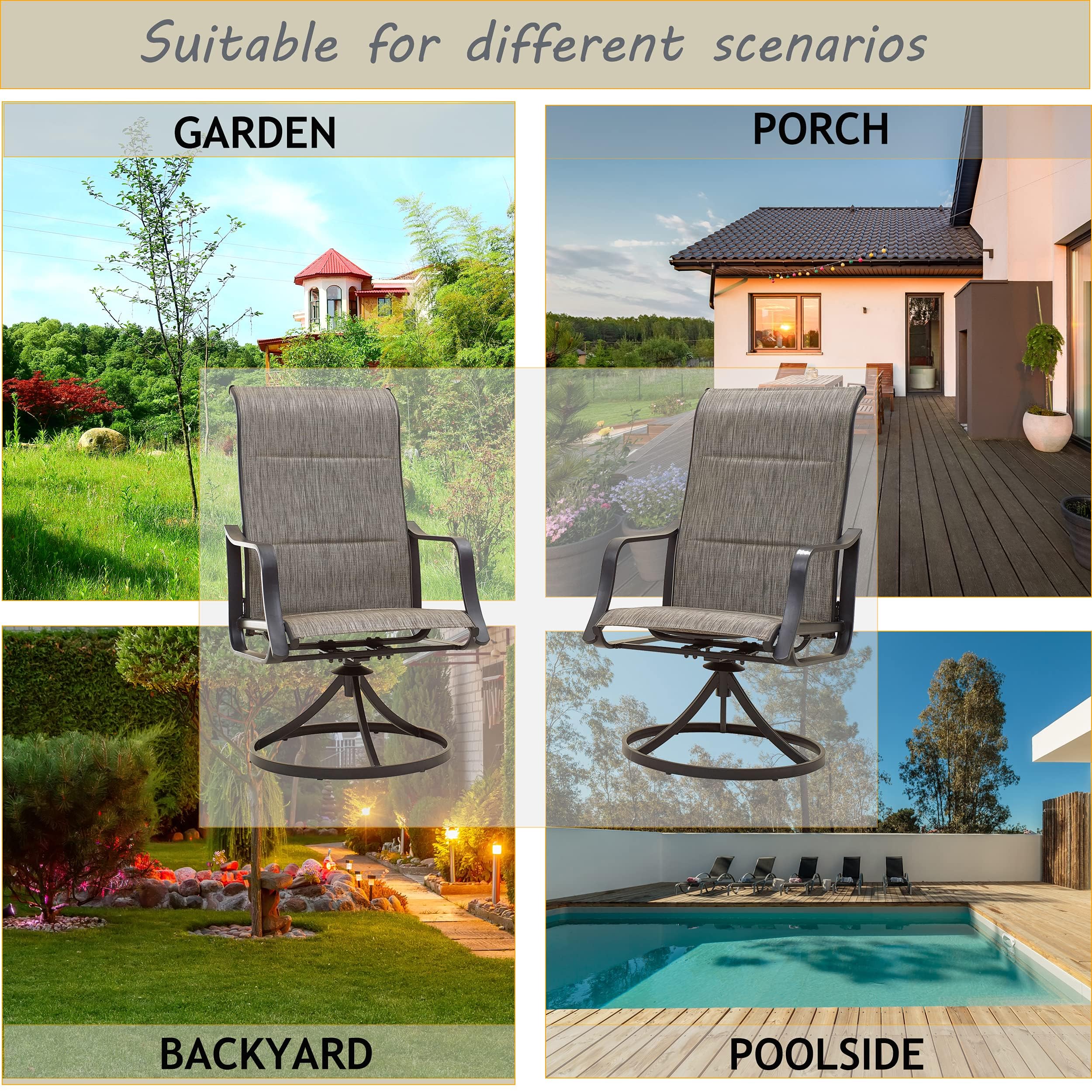 LOKATSE HOME 2-Piece Outdoor Patio Dining Chair Set - Swivel Sling Rocker Chairs with Durable Steel Frame, Comfortable Grey Weather-Resistant Fabric - Perfect for Backyard, Garden, Poolside & Deck Relaxation