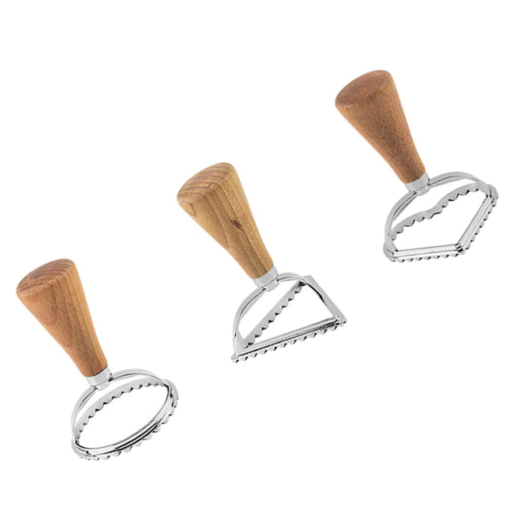 Cabilock 3-Piece Dumpling Maker Mold Set - Wooden Handle Pastry Dough Press, Pierogie Pie Crimper & Wrapper Cutter - Perfect for Homemade Dumplings, Empanadas & Hand Pies - Kitchen Gadgets (Size S)