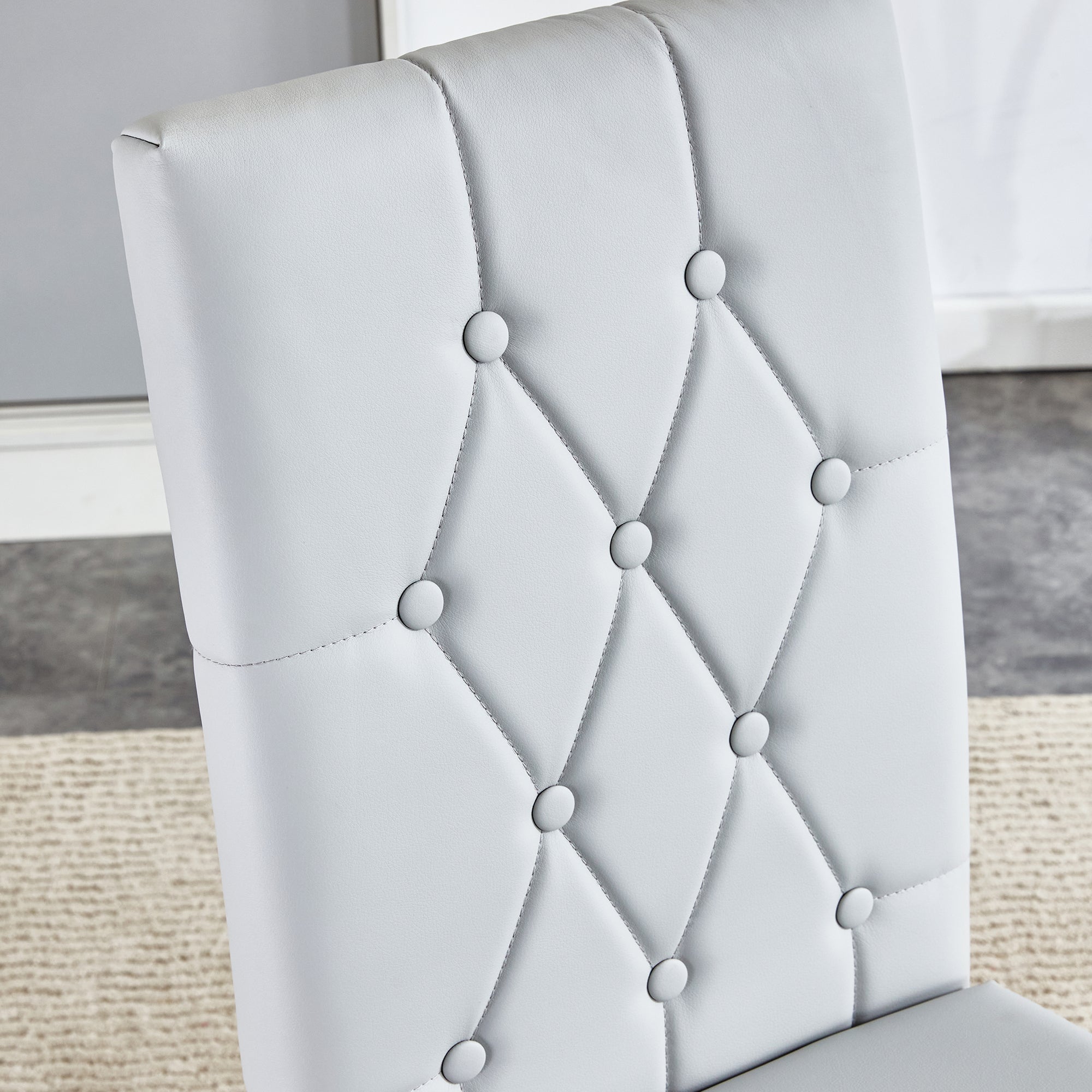 Modern 2-Piece Dining Chairs Set - Light Gray Faux Leather with Checkered Buckle Design for Kitchen, Dining Room & Office - Classic & Contemporary Style Home Furniture for Small Spaces