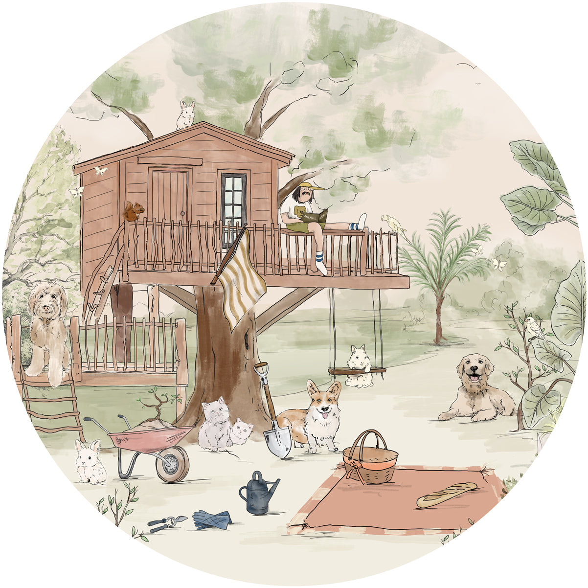 Round Wall Stickers for Pets - Adorable Pet's Picnic Decals for Home Decor | Perfect for Nursery, Living Room & Pet Play Areas