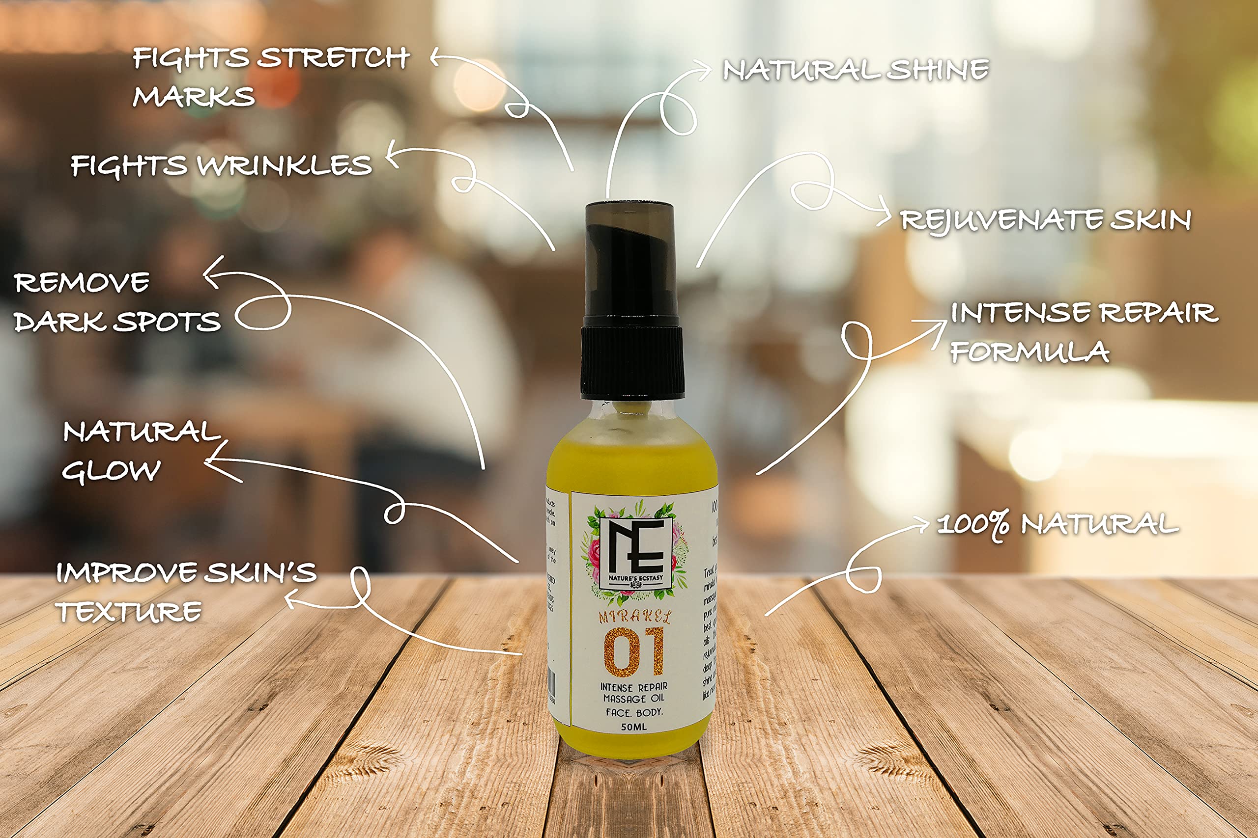Nature's Ecstasy Mirakel 01 Intense Skin Repair Massage Oil for Face & Body - Deep Hydration & Anti-Aging Treatment for Dry Skin - Perfect for Spa, Relaxation & Nighttime Skincare Routine