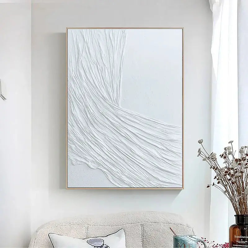 White Minimalist Textured Painting Canvas - Modern Abstract Wall Art for Living Room & Bedroom Decor | Premium Quality Artist Canvas #MM020