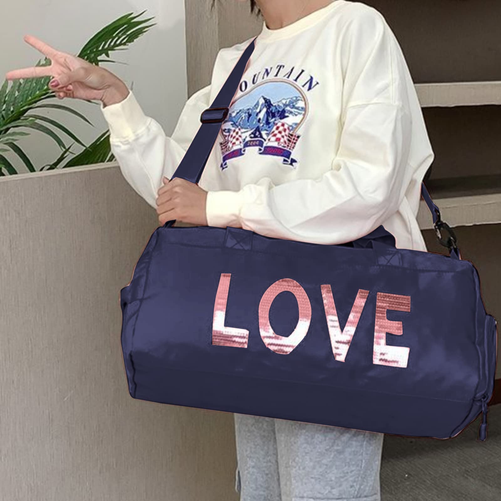 Women's Gym Bag - Large Travel Duffel Bag for Workout, Dance, Overnight & Weekender Trips with Wet Pocket & Shoe Compartment (Blue) - Perfect for Fitness, Yoga, Swimming & Sports