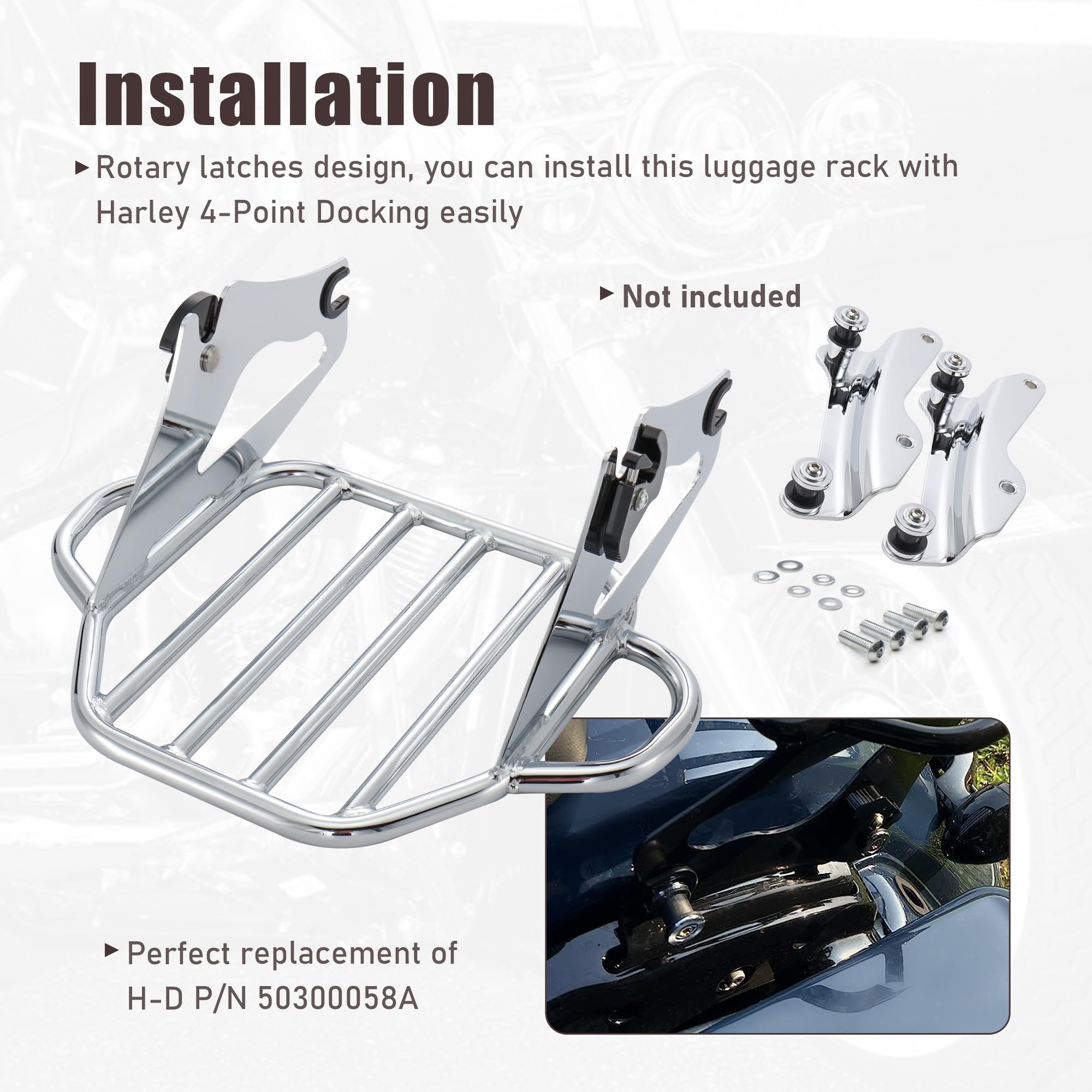 Detachable Two-Up Luggage Rack for Harley Touring Road King Road Glide Street Glide Electra Glide 2009 & Newer Models - Chrome Finish | Perfect for Long-Distance Motorcycle Trips & Touring Accessories