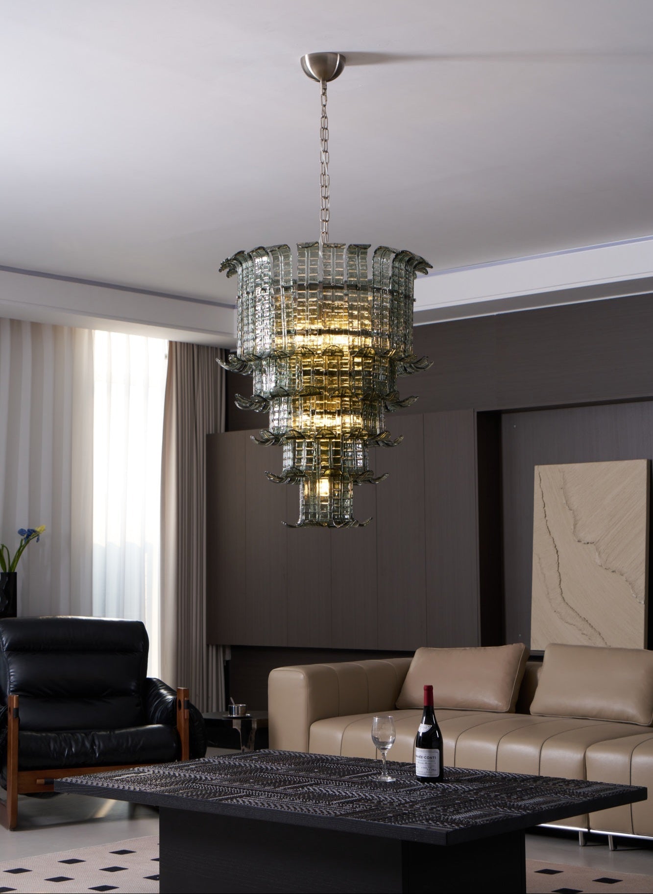 Elegant Cascade Murano Glass Chandelier - Handcrafted Italian Lighting Fixture for Dining Room, Living Room & Bedroom Decor