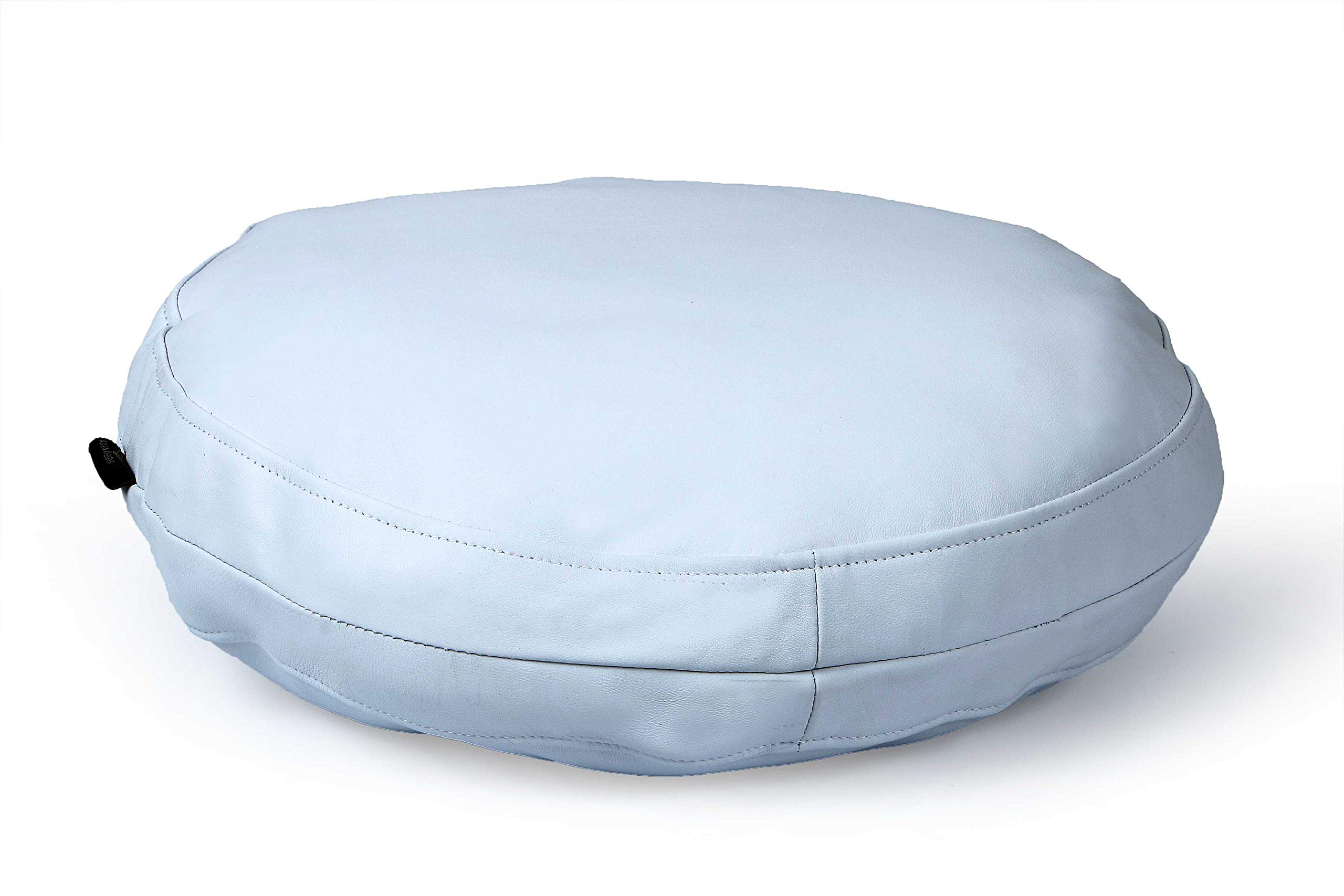 100% Lambskin Round Leather Pillow Cover - Soft & Luxurious Sofa Cushion Case - Decorative Circular Throw Covers for Living Room & Bedroom - White 18 Inch Diameter - Perfect for Cozy Home Decor & Modern Interior Design