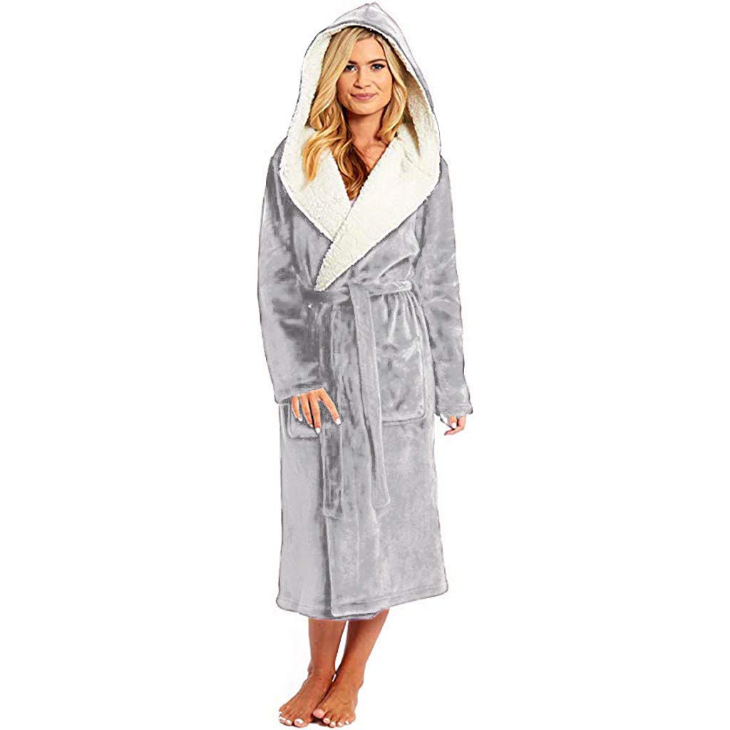 Soft Plush Women's Long Cotton Bath Robe with Hood - 8 Color Options for Spa, Lounge & Home Relaxation