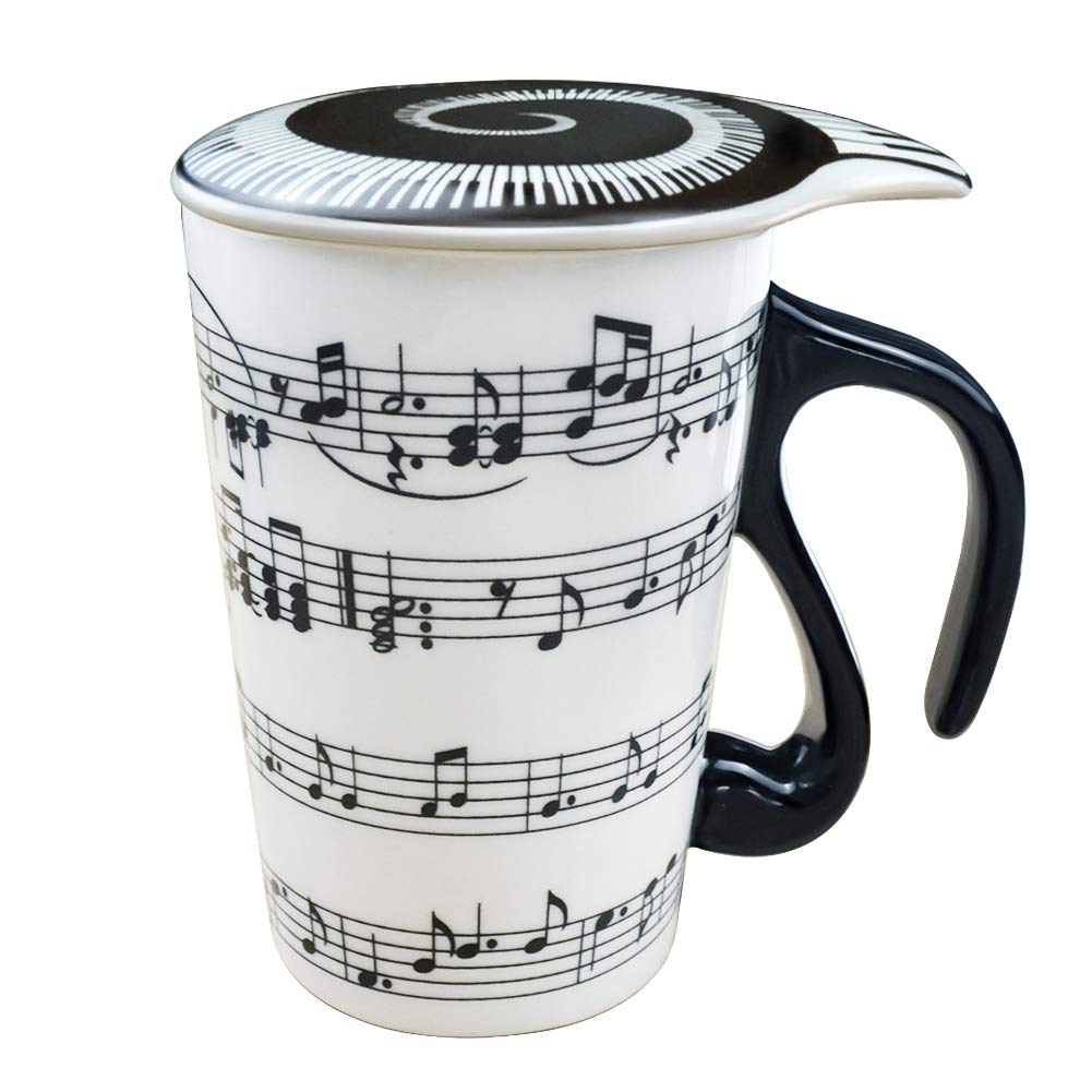 13.5 Oz Music Notes Ceramic Coffee Mug with Lid - Perfect Gift for Music Lovers, Tea & Milk Drinkers - Ideal for Home, Office & Gifting