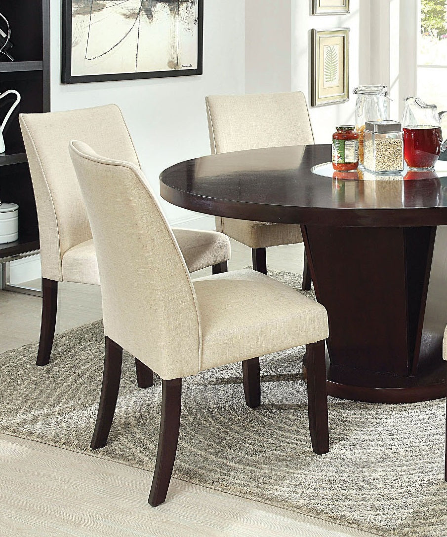 Set of 2 Ivory Fabric Dining Chairs with Solid Wood Frame & Cushioned Seats - Classic Contemporary Kitchen & Dining Room Furniture - Perfect for Small Spaces, Breakfast Nooks, and Cozy Dining Areas