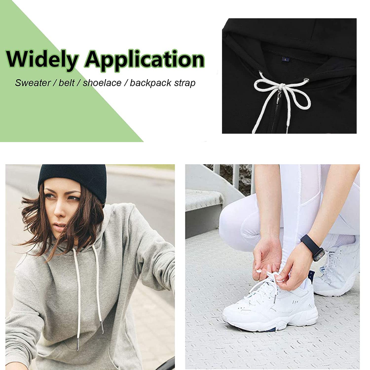 4 Pcs Black and White Drawstring Cords with Easy Threaders - Replacement Shoelaces for Pants, Sweatpants, Hoodies, Jackets & Shoes | Perfect for Gym, Hiking, Casual Wear & DIY Clothing Repair