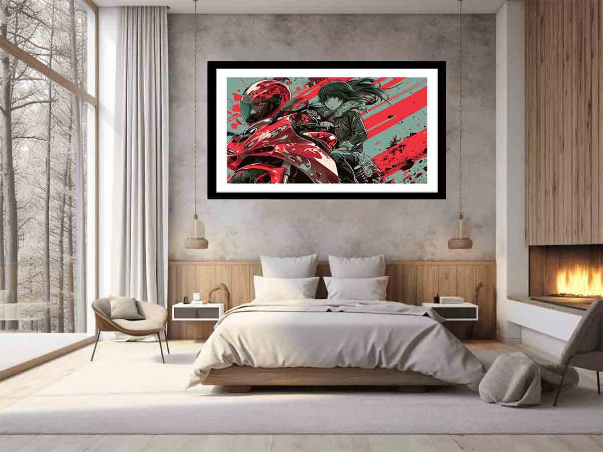 Anime Bike Framed Print - Stylish Wall Art Decor for Anime Fans, Living Room, Bedroom & Office - Perfect Gift for Anime Lovers