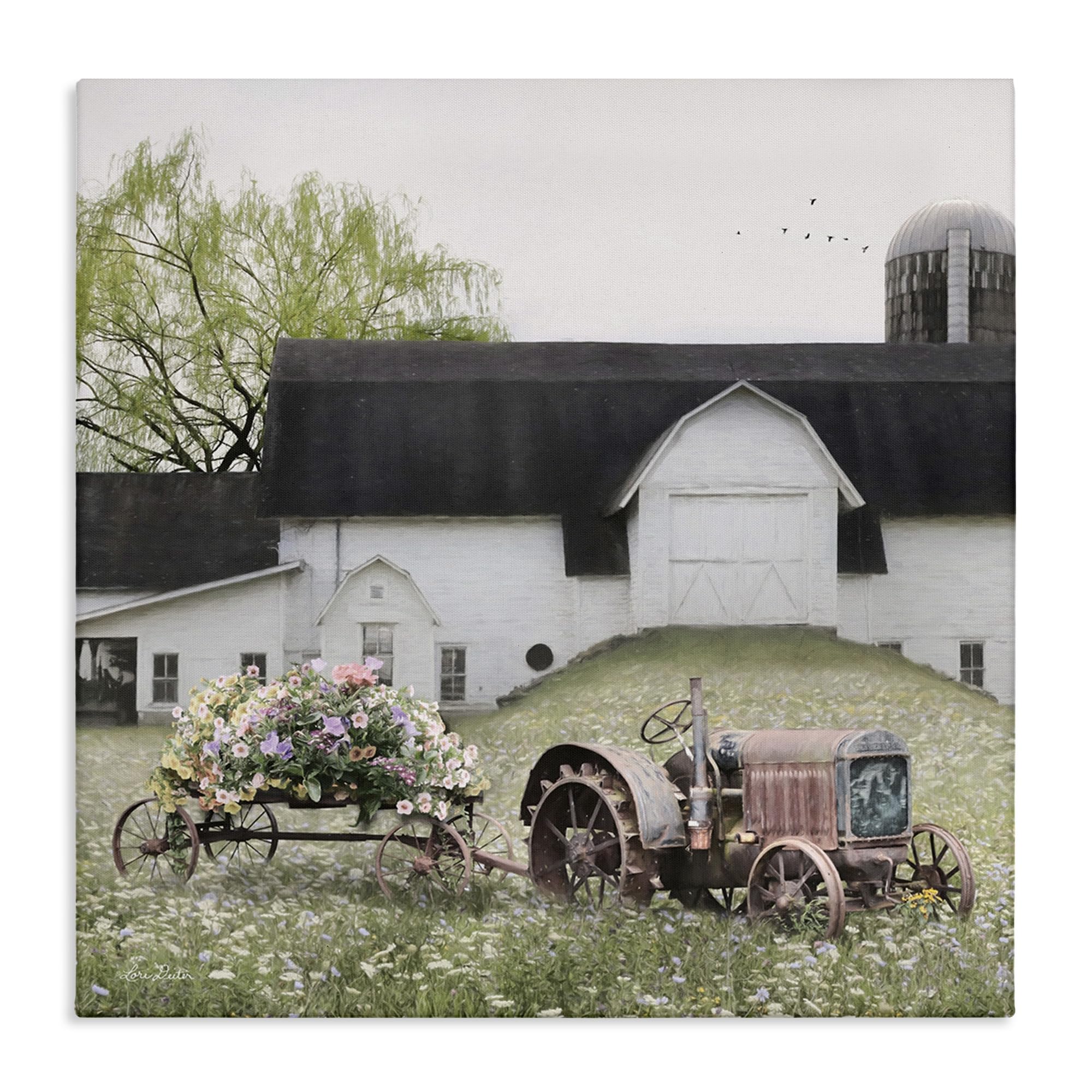 Stupell Industries Floral Bouquet Tractor Flower Field Barn Farmhouse Wall Art - Rustic Countryside Decor by Lori Deiter - Perfect for Farmhouse, Cottage & Country Style Home Decor