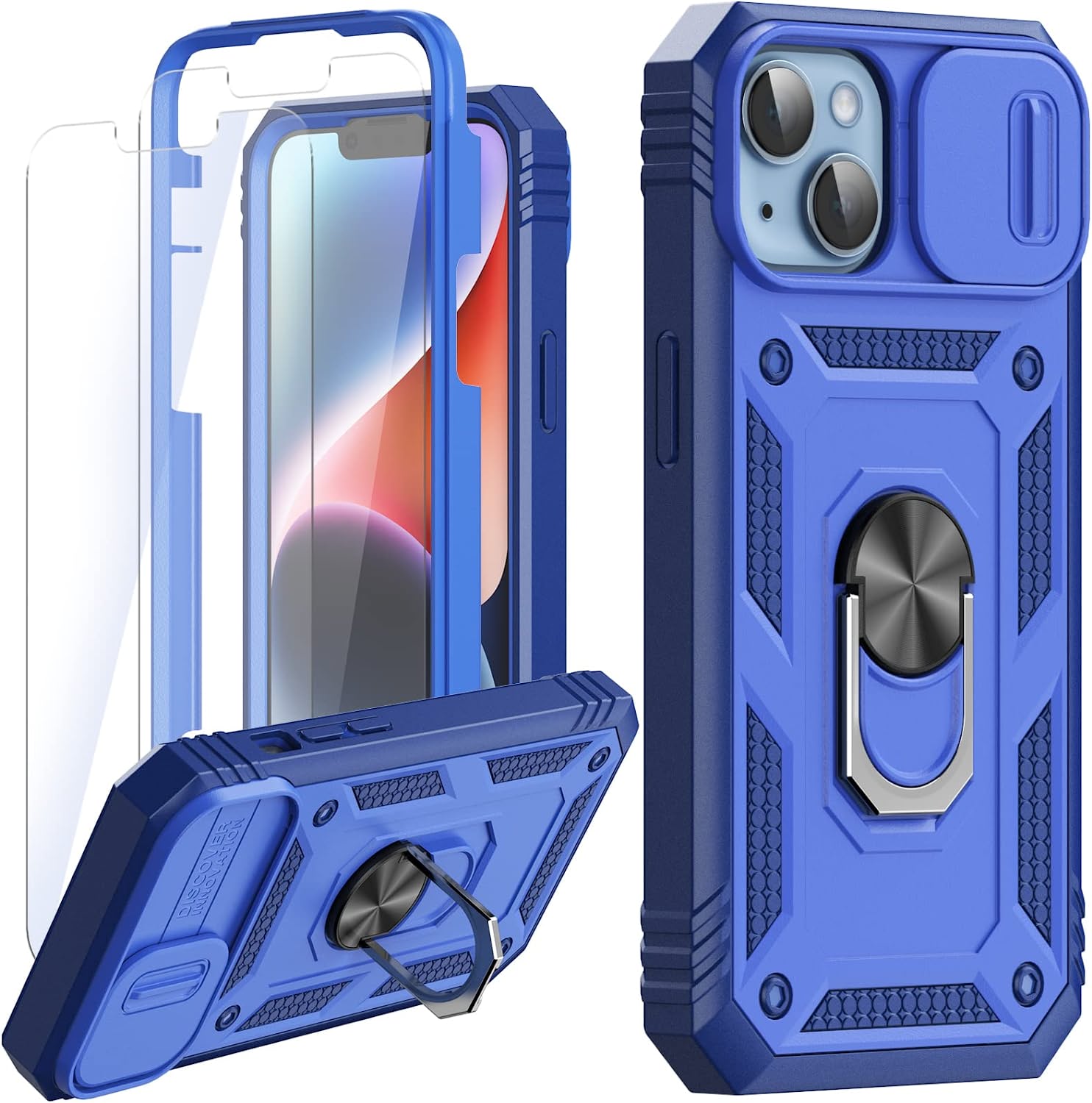 Premium Shockproof iPhone 14 Case with Built-in Stand & Rotating Camera Cover - 6.1 Inch Protective Phone Case (Black) - Perfect for Watching Videos, Video Calls & Hands-Free Use