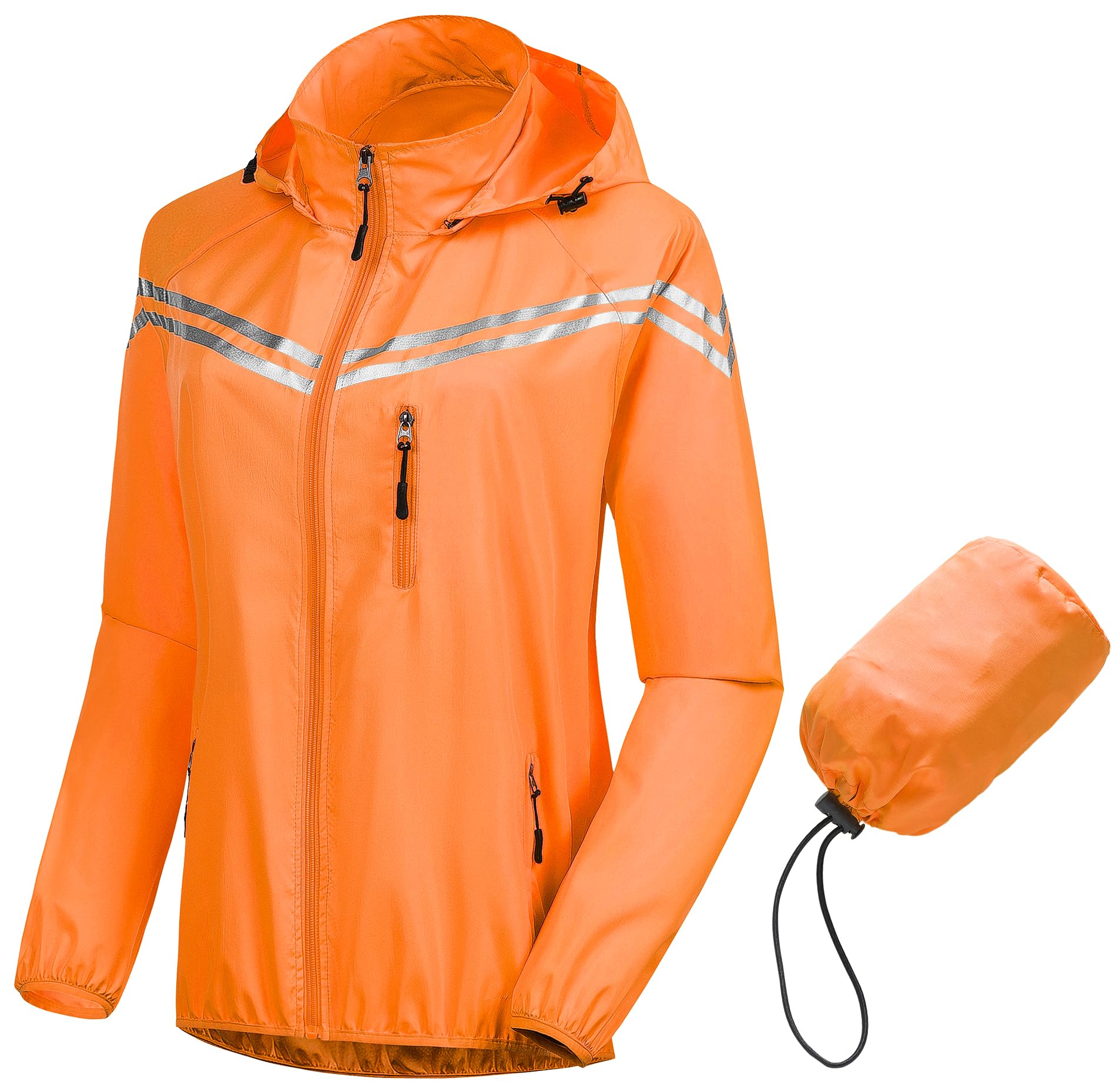 CREATMO Women's Lightweight Waterproof Running Jacket - Reflective Windbreaker Raincoat with Detachable Hood for Cycling, Hiking & Outdoor Activities