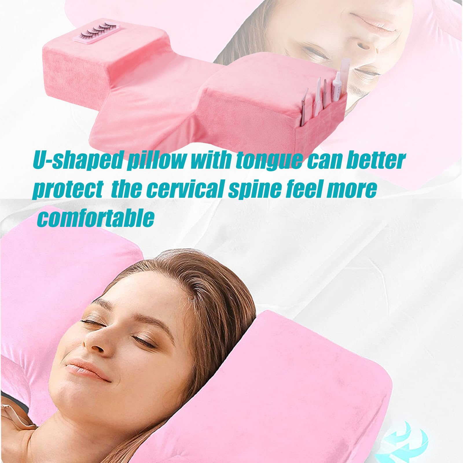 Premium Beauty Salon Lash Pillow - Velvet Memory Foam Eyelash Extension Pillow with Ergonomic Neck Support for Comfortable Lash Application (Pink) | Perfect for Professional Lash Technicians & At-Home Lash Extensions