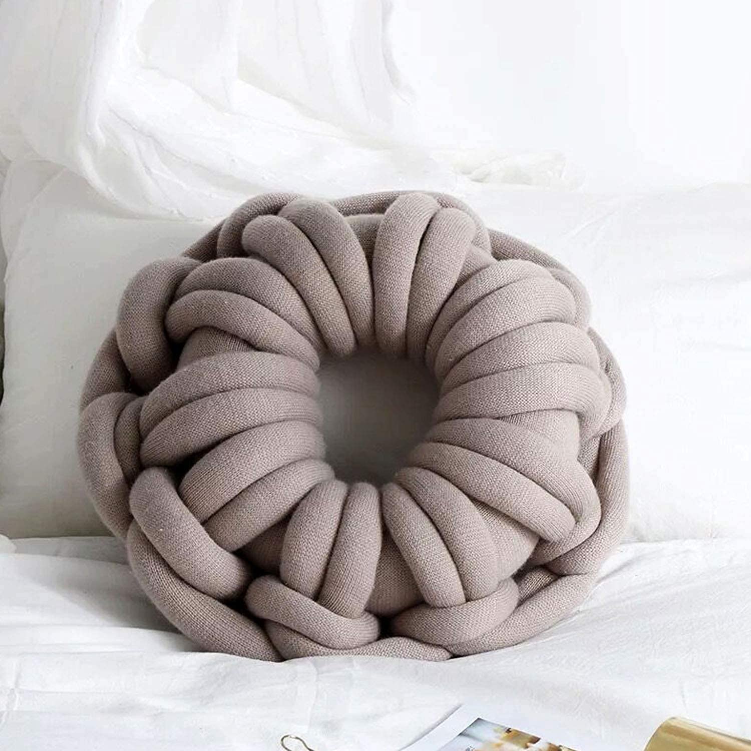 Round Donut Pillow - Braided Weave Throw Pillow for Bed & Sofa, Soft Plush Knot Cushion, Decorative Home Accent - Perfect for Living Room, Nursery, or Office Decor