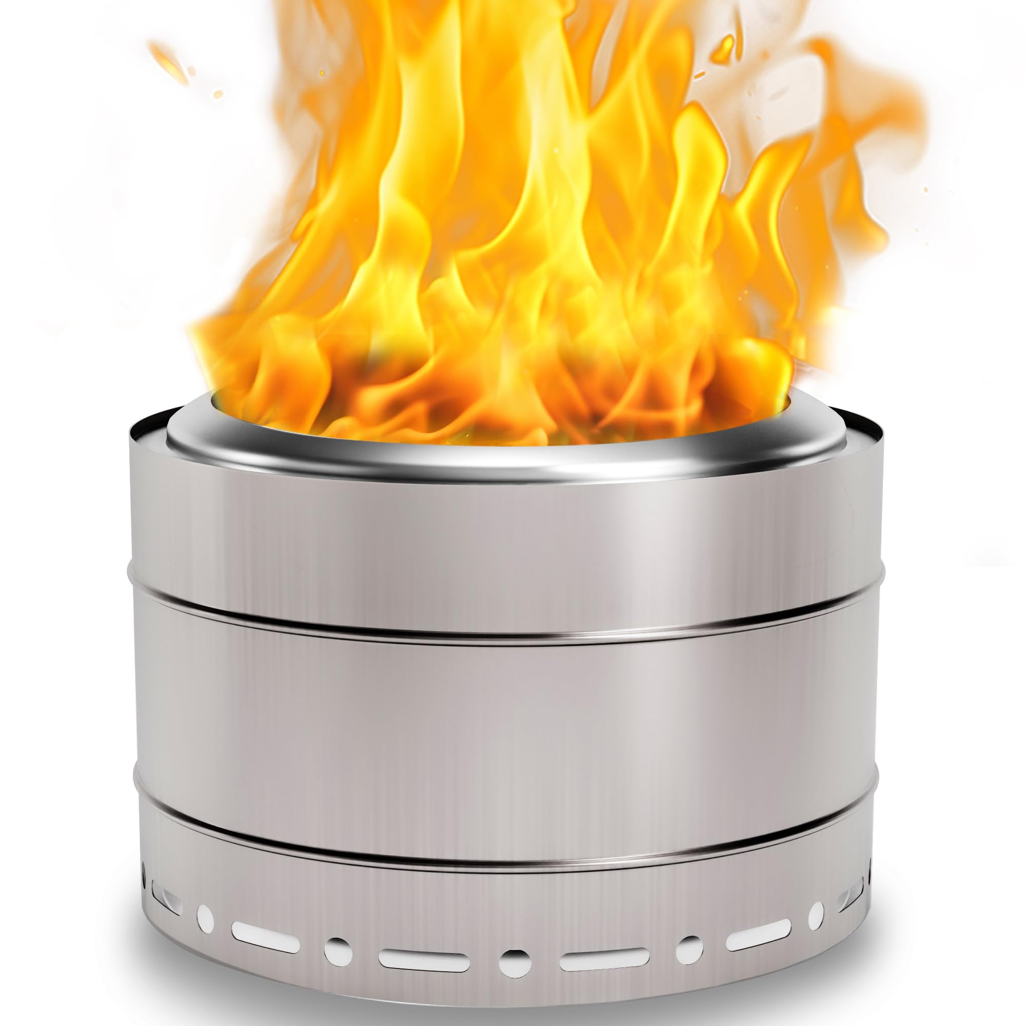 22 Inch Smokeless Fire Pit with Carry Bag - Stainless Steel Outdoor Wood Burning Firepit for Camping, Backyard, Patio & Bonfire - Low Smoke Design (Silver) - Perfect for Outdoor Gatherings, S'mores Nights & Cozy Evenings
